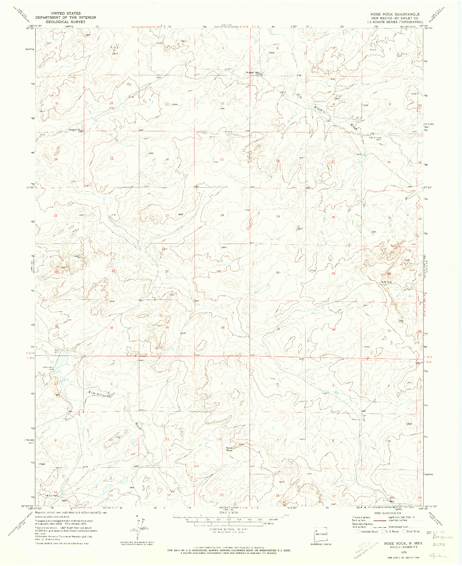 USGS 1:24000-SCALE QUADRANGLE FOR NOSE ROCK, NM 1970