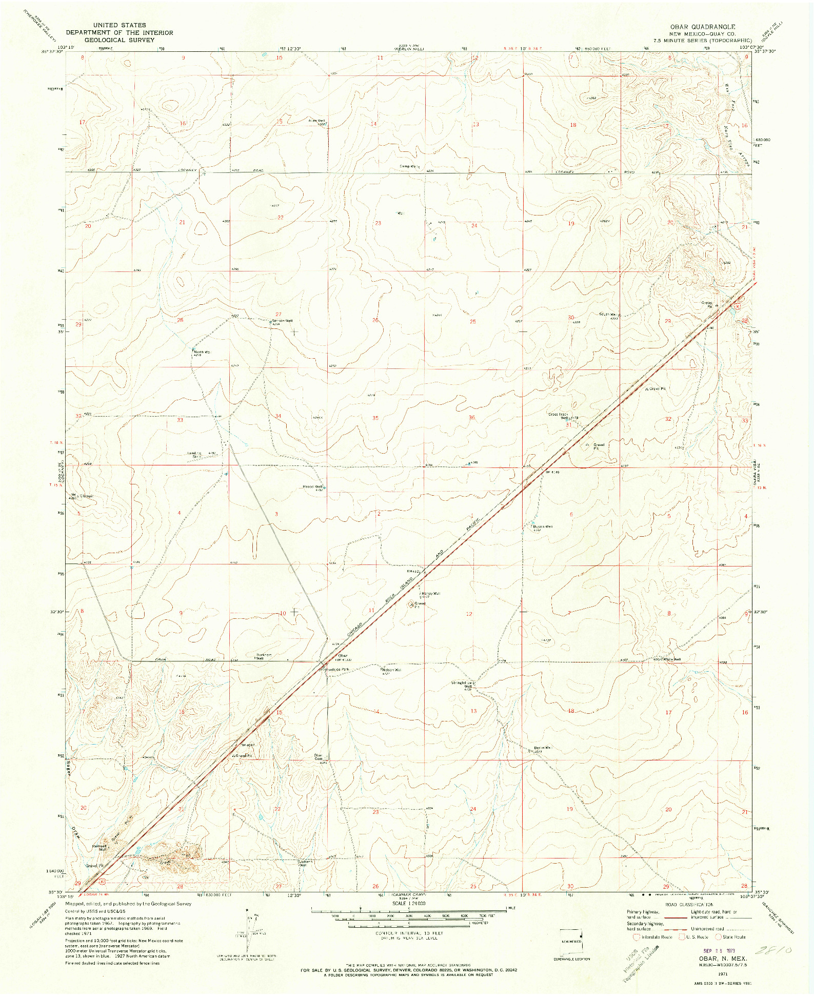 USGS 1:24000-SCALE QUADRANGLE FOR OBAR, NM 1971