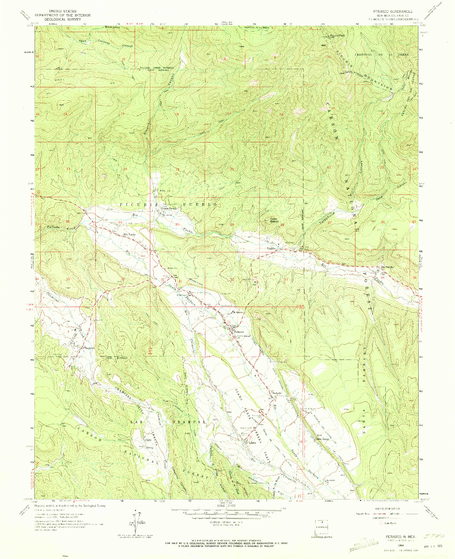 USGS 1:24000-SCALE QUADRANGLE FOR PENASCO, NM 1964