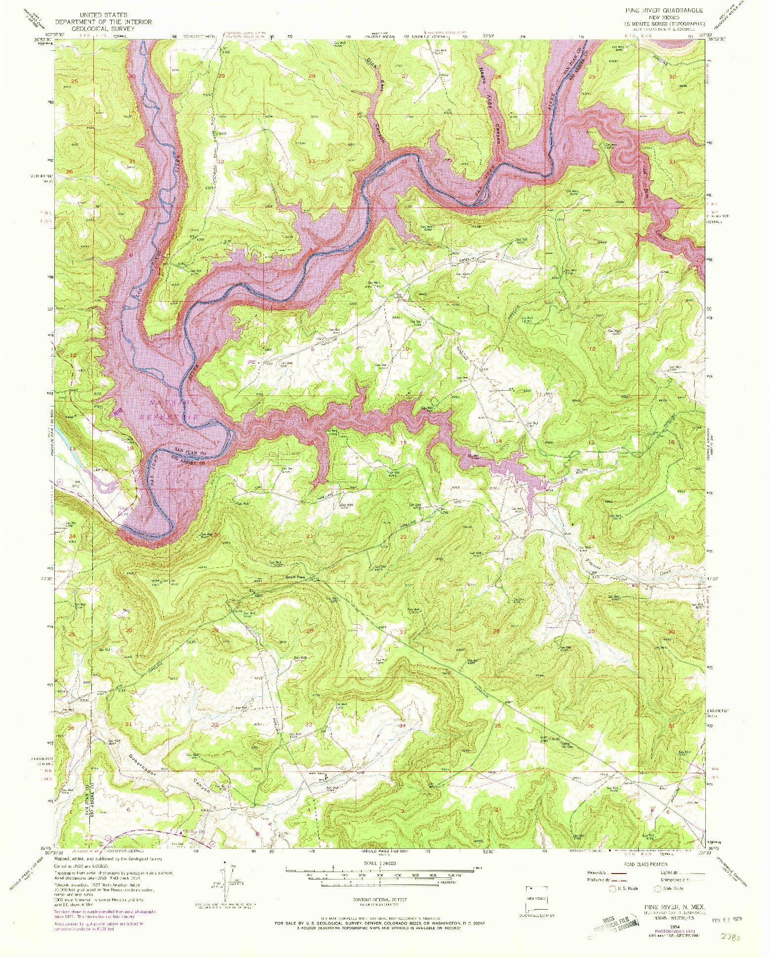 USGS 1:24000-SCALE QUADRANGLE FOR PINE RIVER, NM 1954