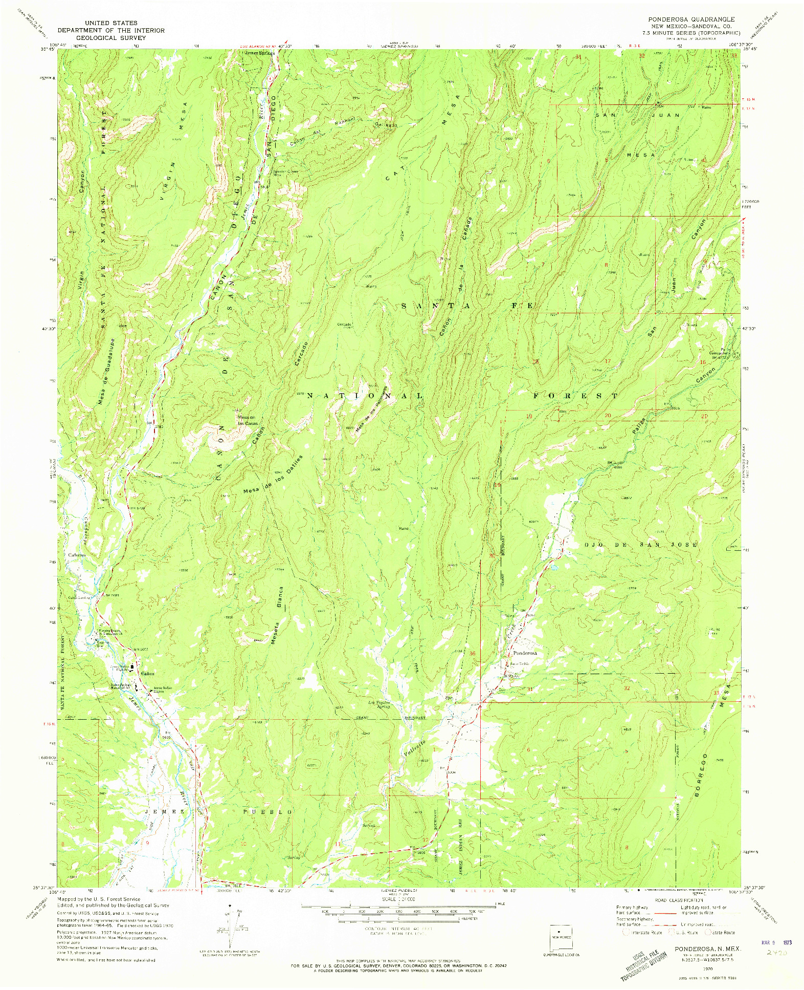 USGS 1:24000-SCALE QUADRANGLE FOR PONDEROSA, NM 1970