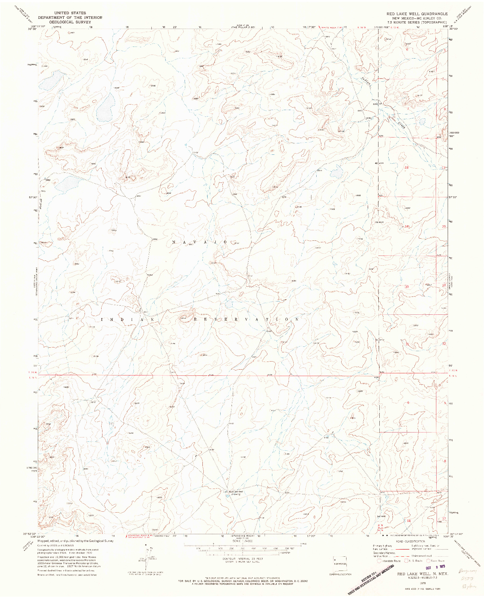 USGS 1:24000-SCALE QUADRANGLE FOR RED LAKE WELL, NM 1970