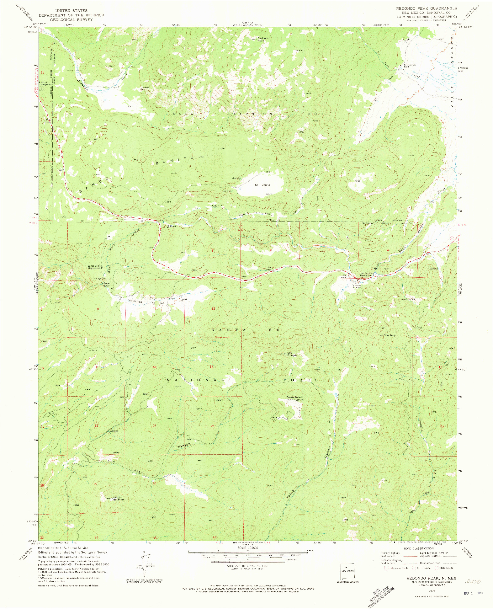 USGS 1:24000-SCALE QUADRANGLE FOR REDONDO PEAK, NM 1970