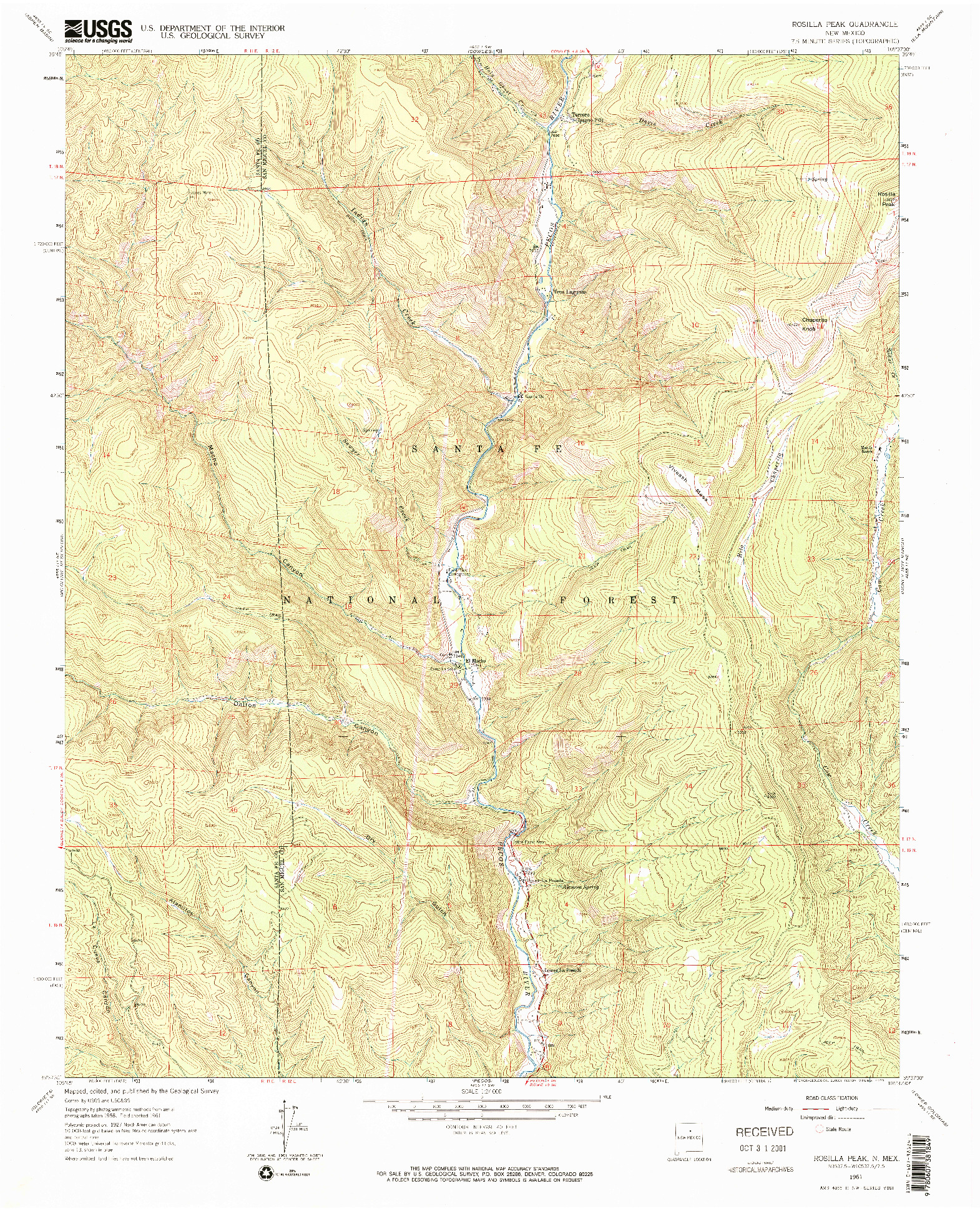 USGS 1:24000-SCALE QUADRANGLE FOR ROSILLA PEAK, NM 1961