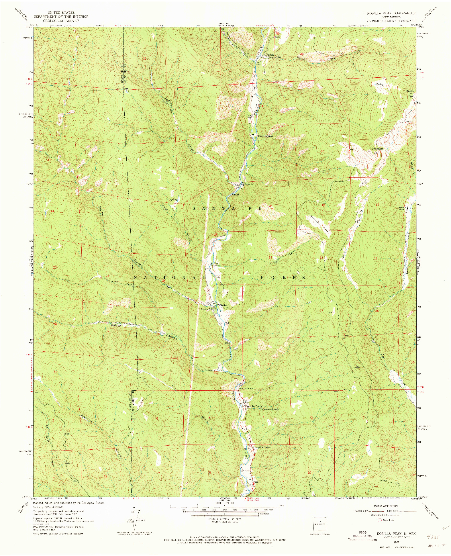 USGS 1:24000-SCALE QUADRANGLE FOR ROSILLA PEAK, NM 1961