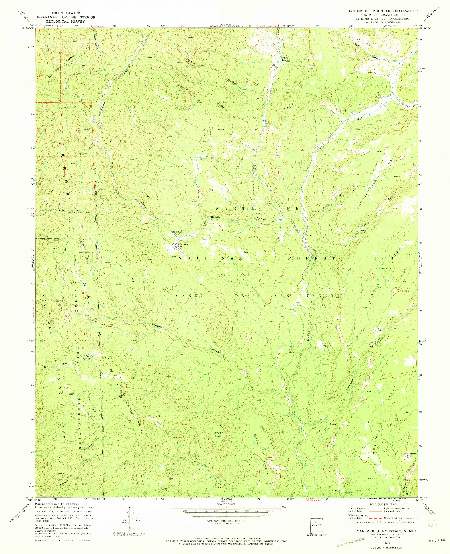 USGS 1:24000-SCALE QUADRANGLE FOR SAN MIGUEL MOUNTAIN, NM 1970