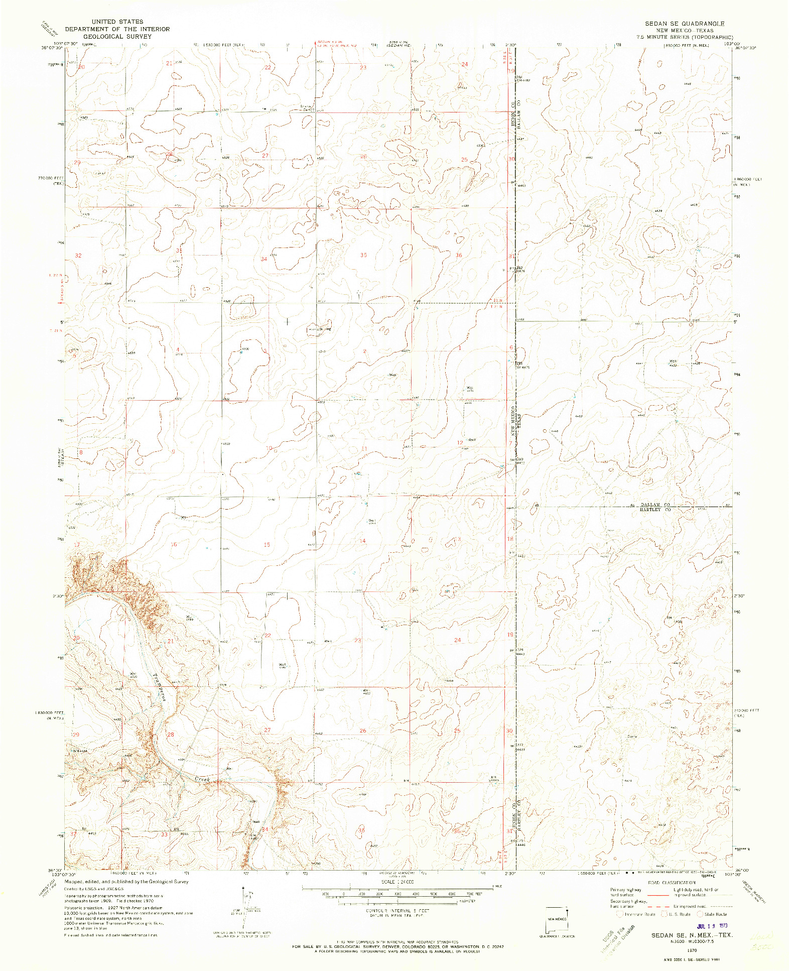 USGS 1:24000-SCALE QUADRANGLE FOR SEDAN SE, NM 1970