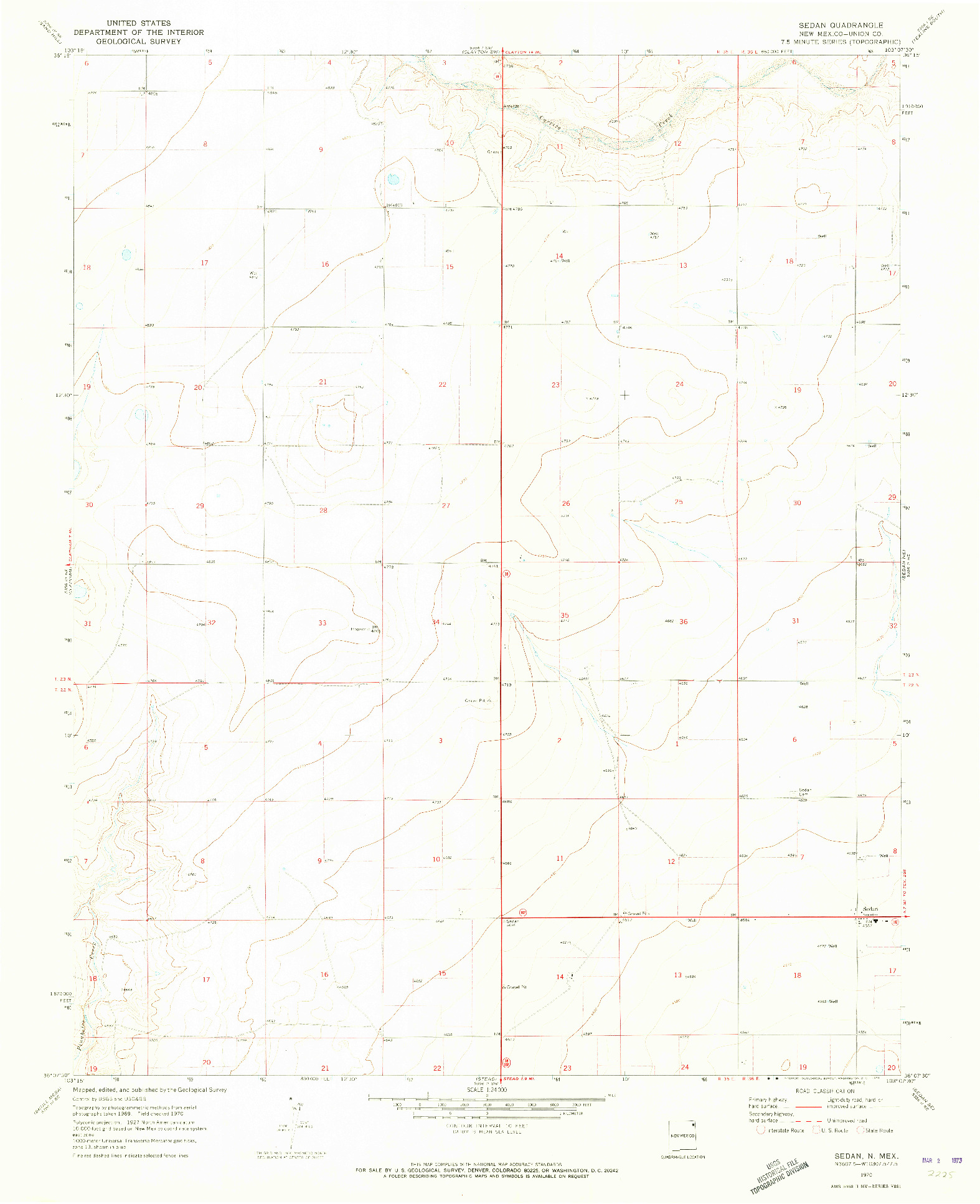 USGS 1:24000-SCALE QUADRANGLE FOR SEDAN, NM 1970