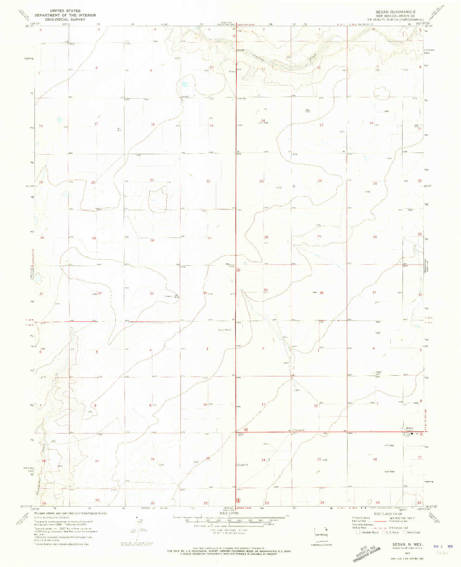 USGS 1:24000-SCALE QUADRANGLE FOR SEDAN, NM 1970