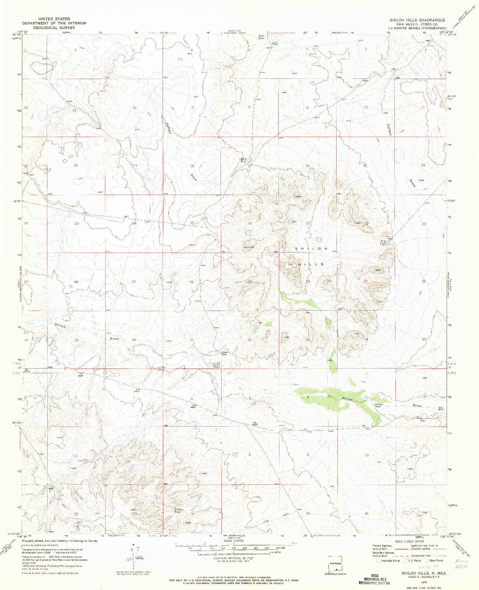 USGS 1:24000-SCALE QUADRANGLE FOR SHILOH HILLS, NM 1970