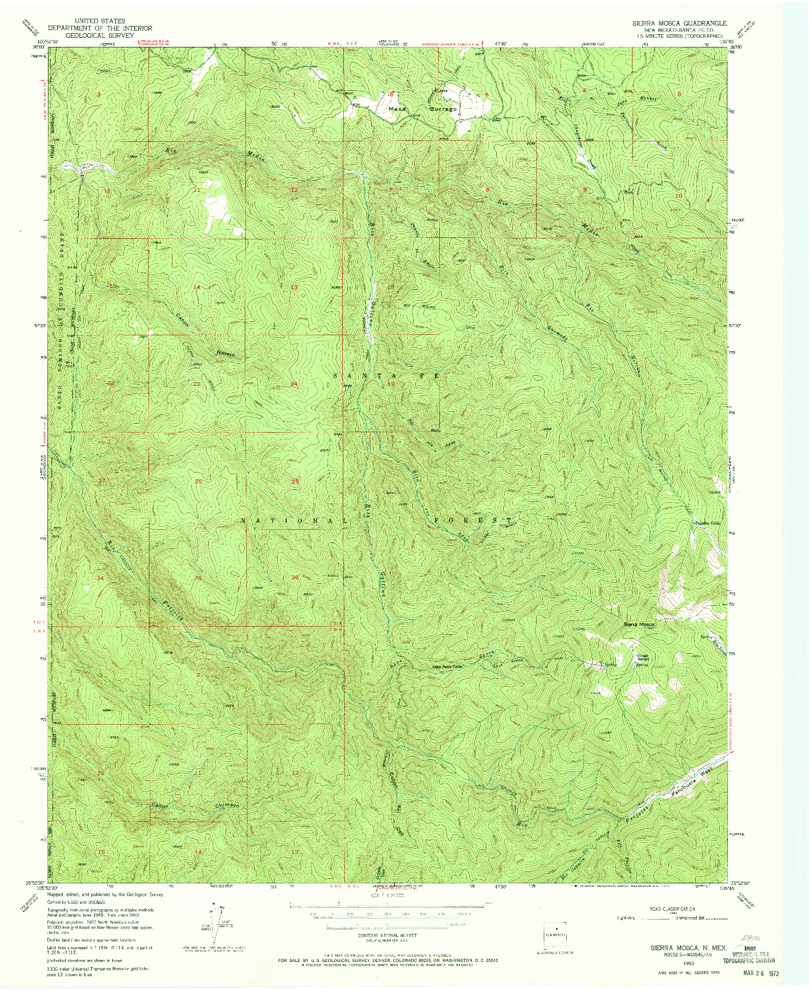 USGS 1:24000-SCALE QUADRANGLE FOR SIERRA MOSCA, NM 1953