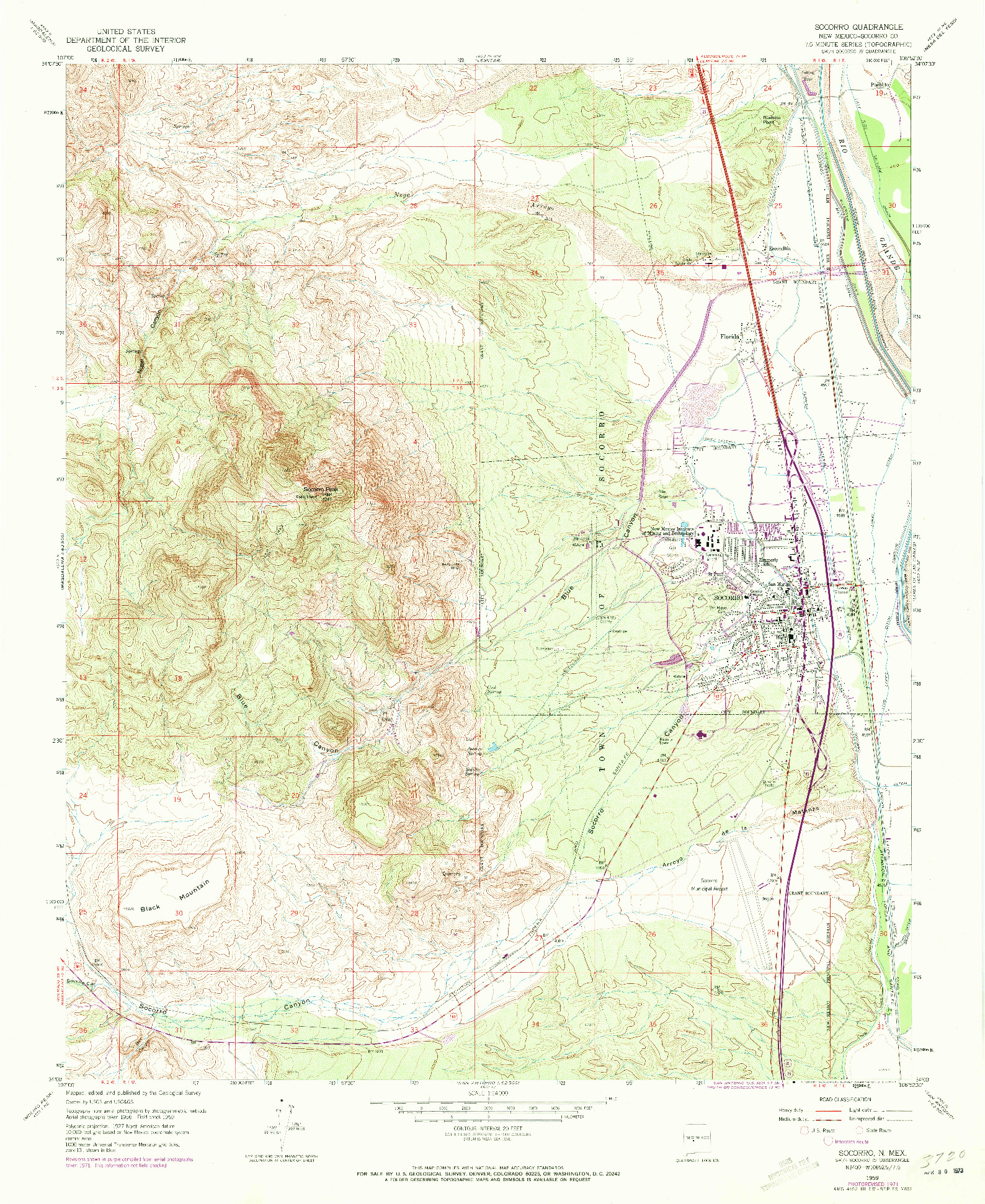 USGS 1:24000-SCALE QUADRANGLE FOR SOCORRO, NM 1959