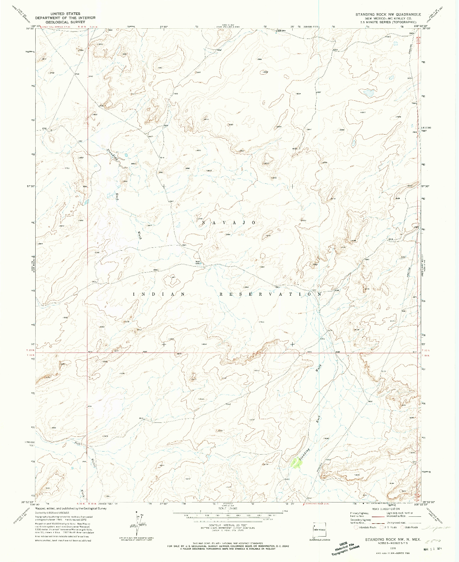 USGS 1:24000-SCALE QUADRANGLE FOR STANDING ROCK NW, NM 1970