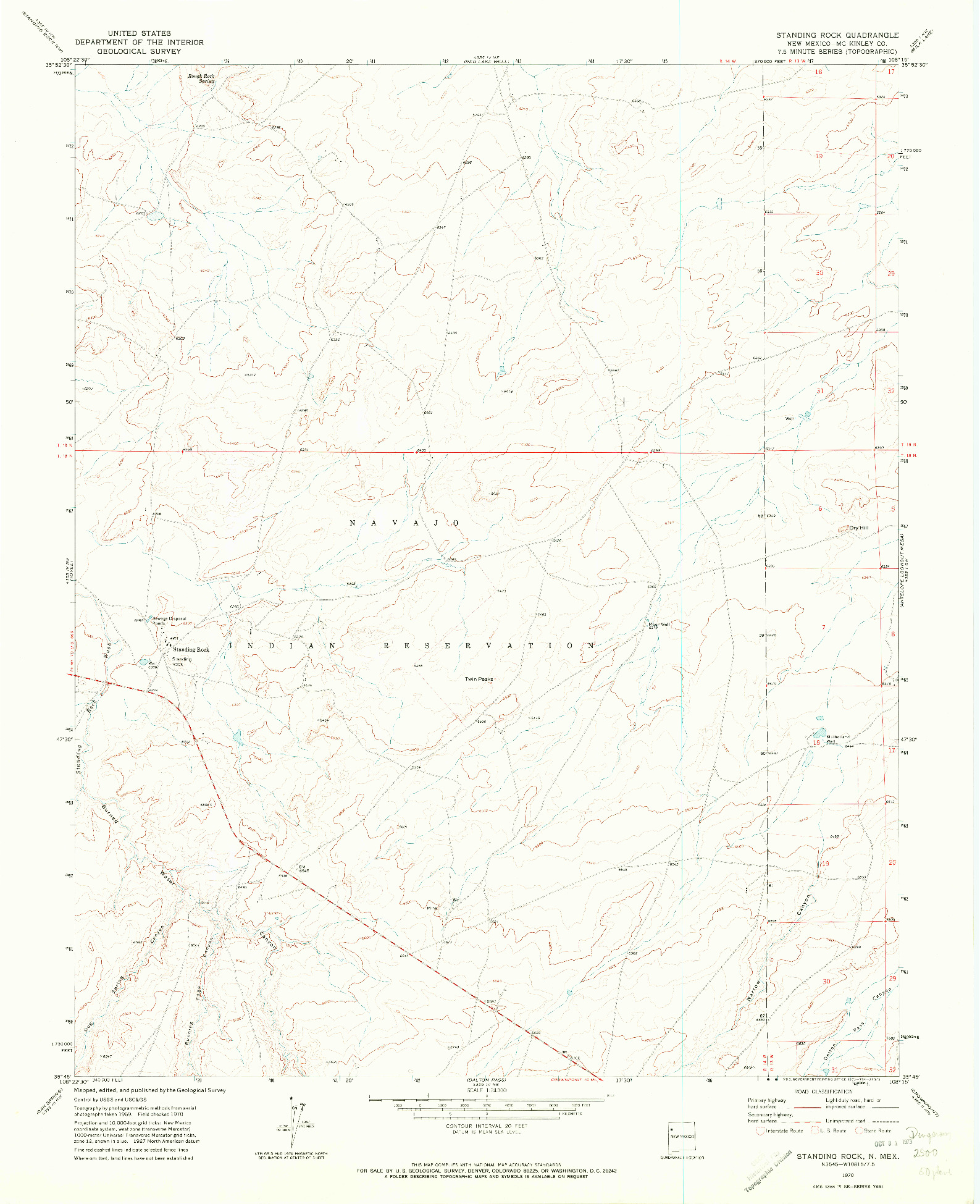 USGS 1:24000-SCALE QUADRANGLE FOR STANDING ROCK, NM 1970