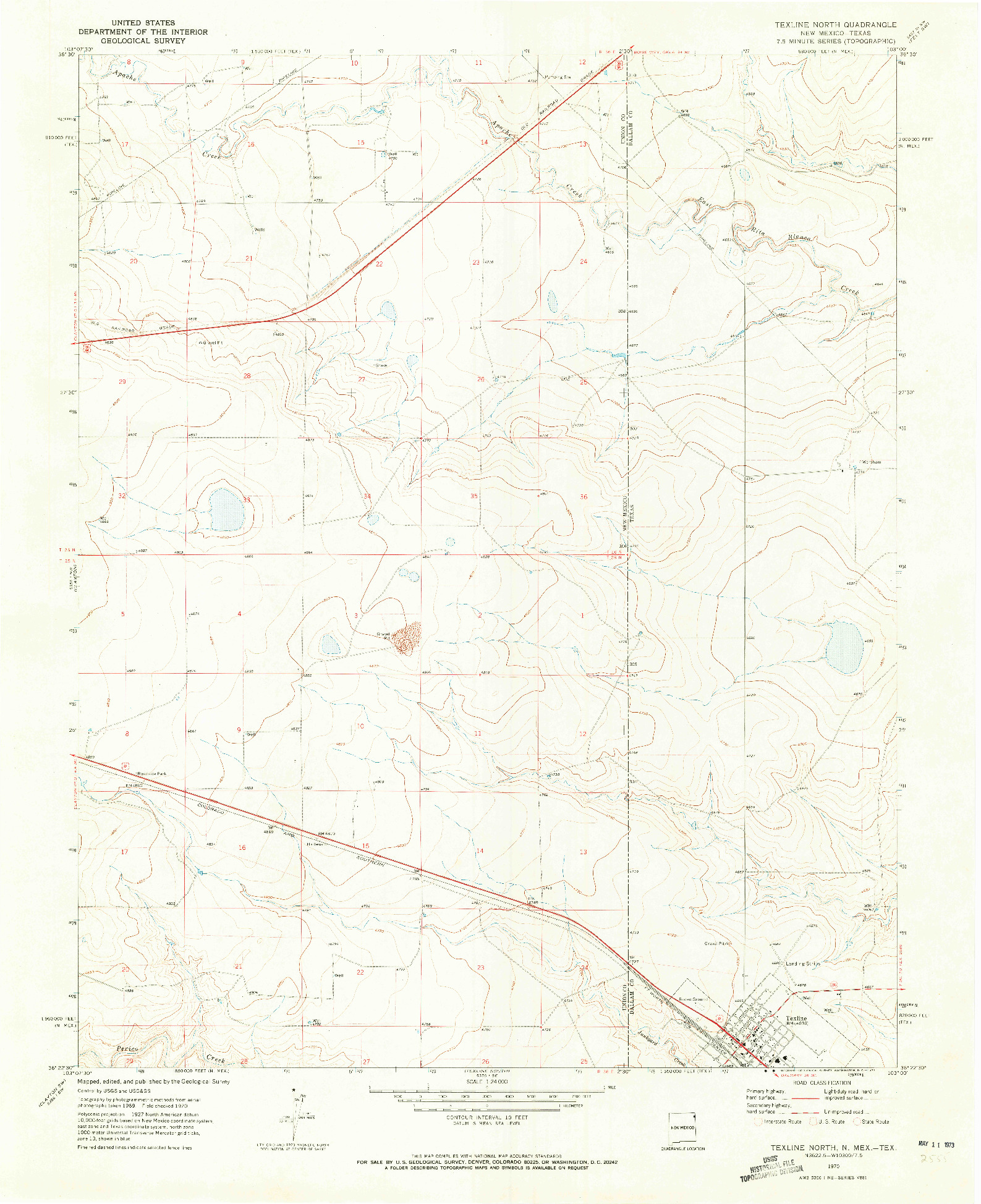 USGS 1:24000-SCALE QUADRANGLE FOR TEXLINE NORTH, NM 1970