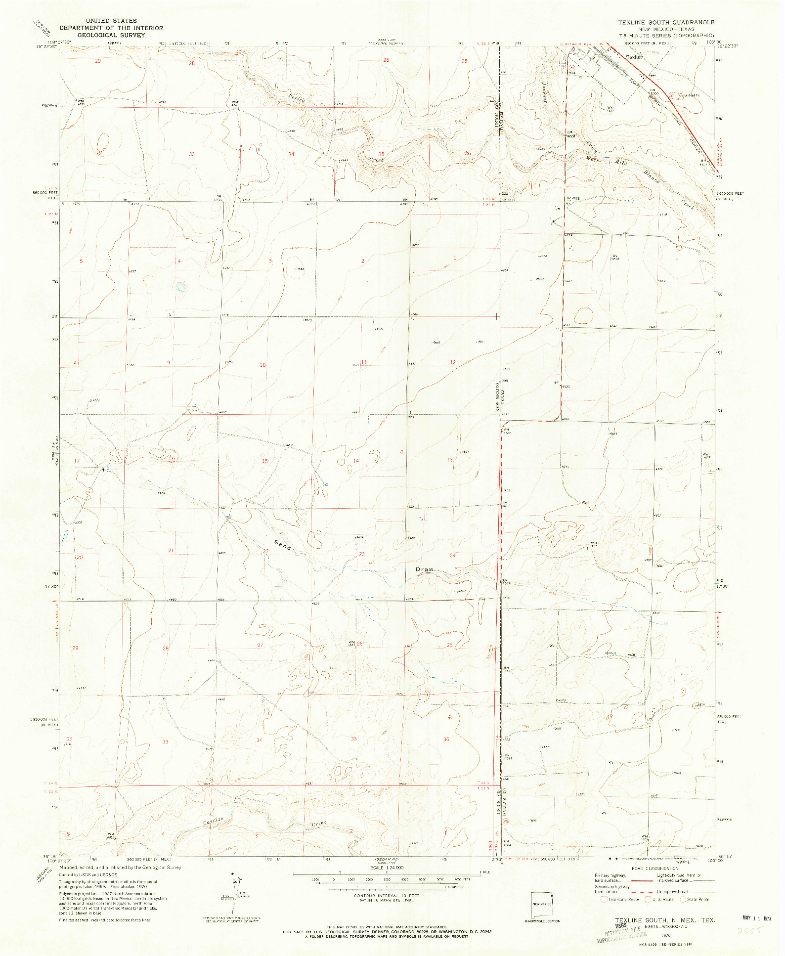 USGS 1:24000-SCALE QUADRANGLE FOR TEXLINE SOUTH, NM 1970
