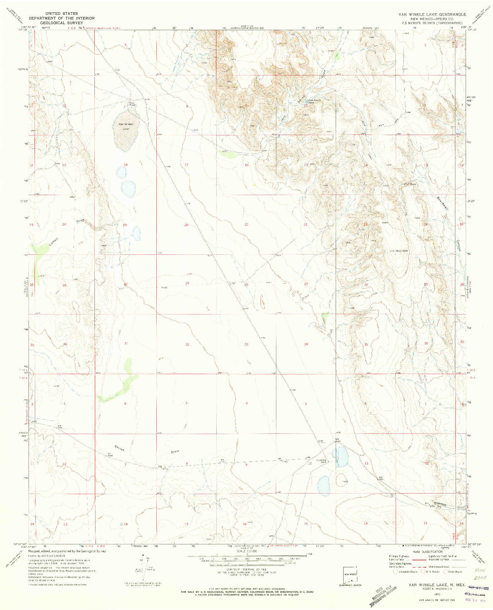 USGS 1:24000-SCALE QUADRANGLE FOR VAN WINKLE LAKE, NM 1970