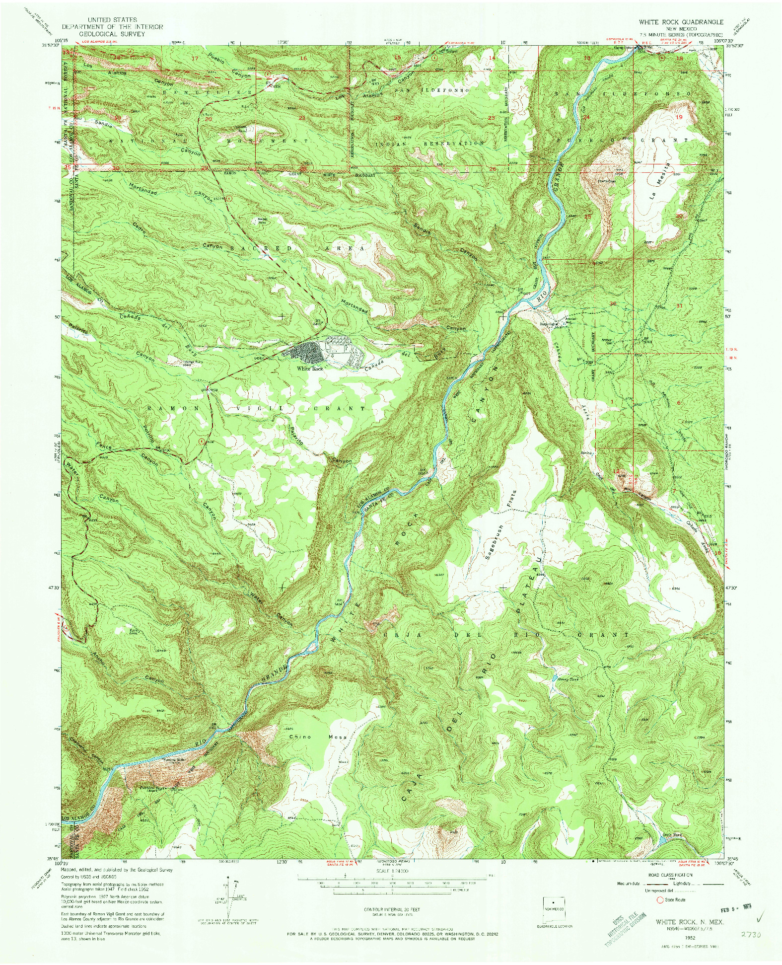 USGS 1:24000-SCALE QUADRANGLE FOR WHITE ROCK, NM 1952