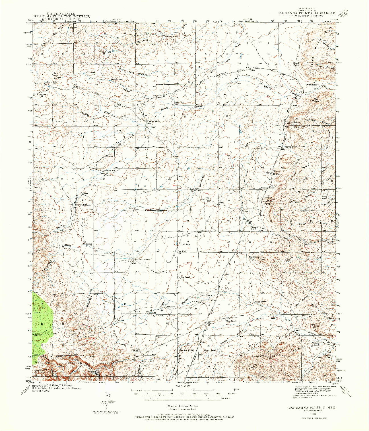 USGS 1:62500-SCALE QUADRANGLE FOR BANDANNA POINT, NM 1940