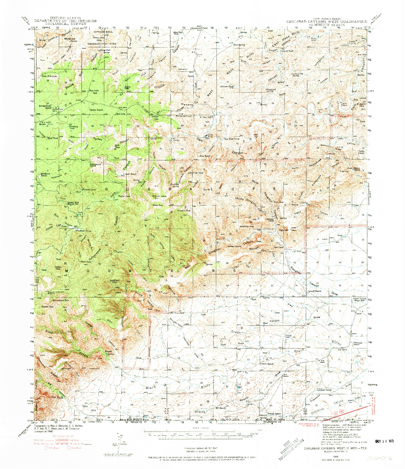 USGS 1:62500-SCALE QUADRANGLE FOR CARLSBAD CAVERNS WEST, NM 1940