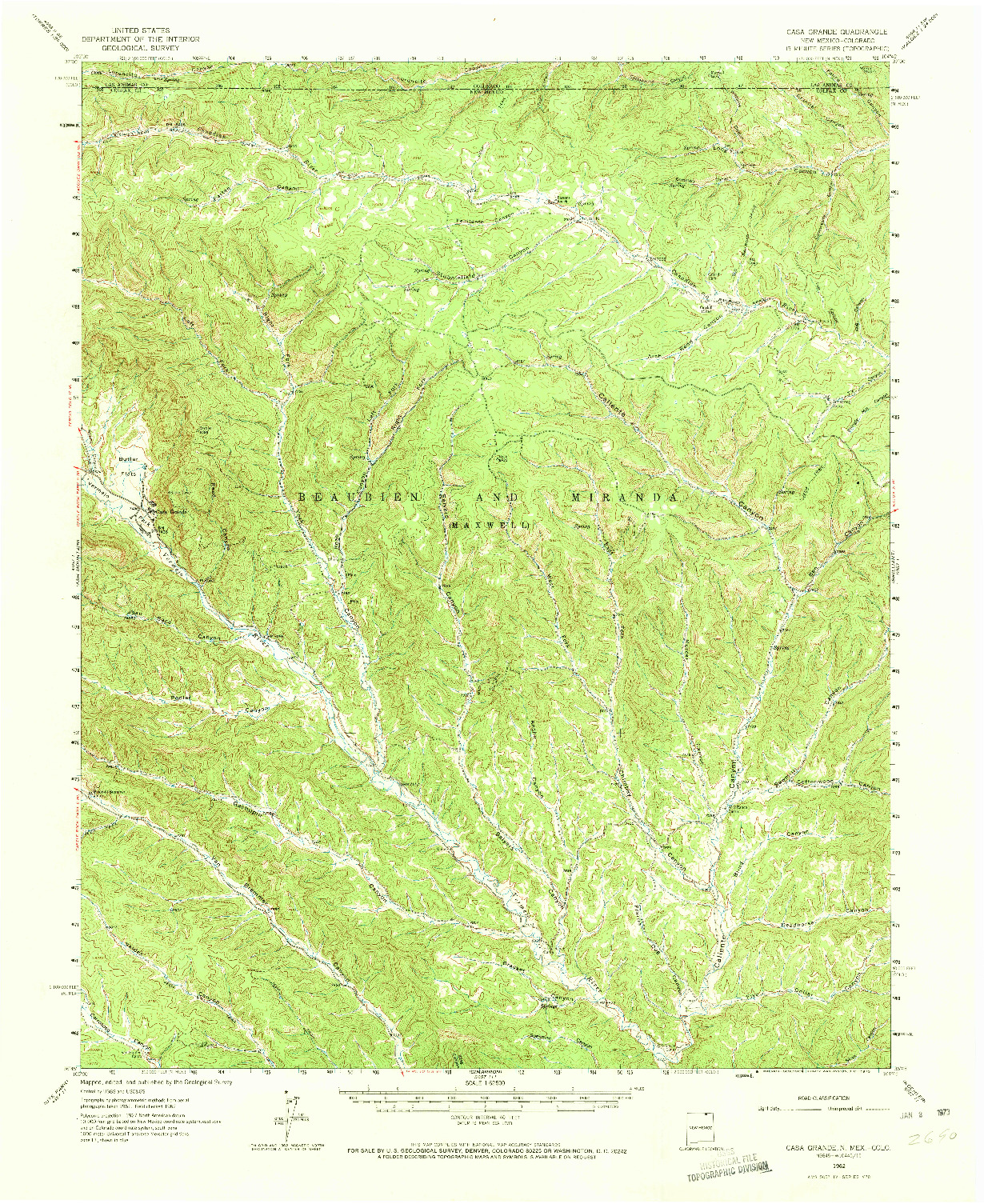 USGS 1:62500-SCALE QUADRANGLE FOR CASA GRANDE, NM 1962
