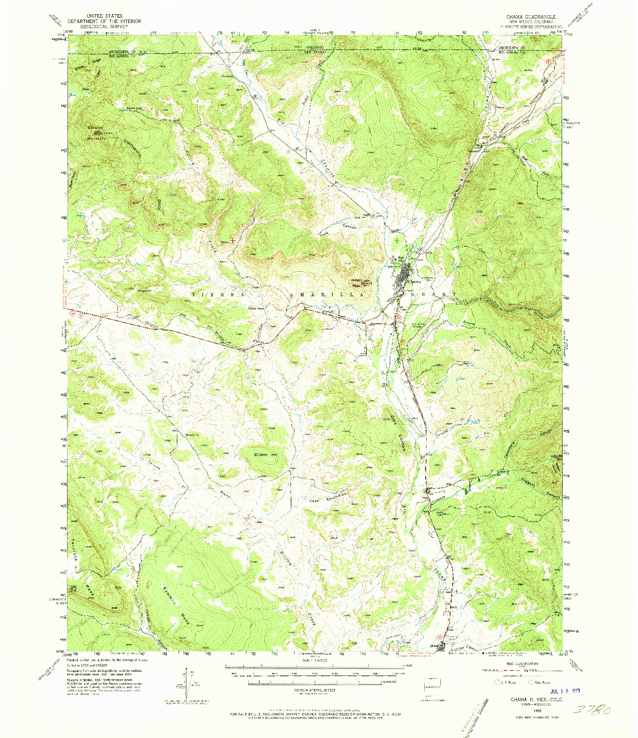 USGS 1:62500-SCALE QUADRANGLE FOR CHAMA, NM 1955