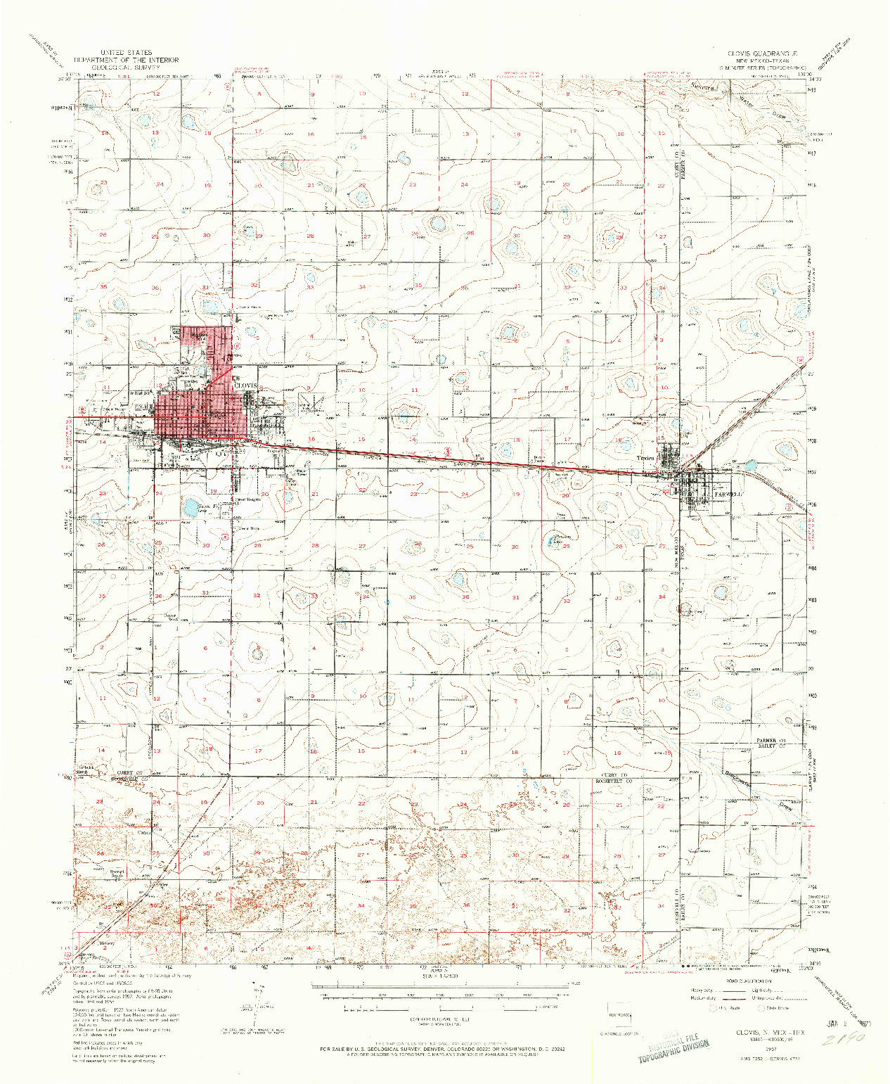 USGS 1:62500-SCALE QUADRANGLE FOR CLOVIS, NM 1957