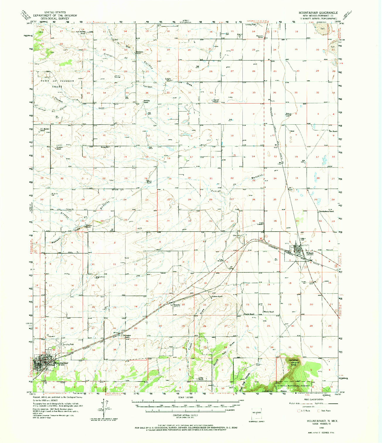USGS 1:62500-SCALE QUADRANGLE FOR MOUNTAINAIR, NM 1956