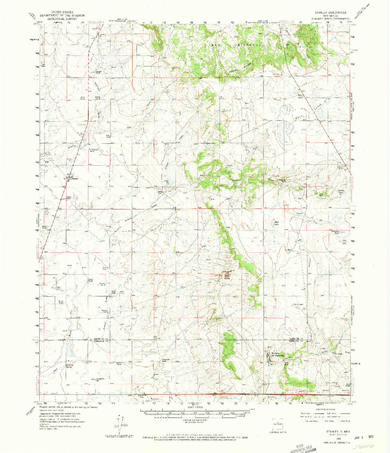 USGS 1:62500-SCALE QUADRANGLE FOR STANLEY, NM 1960