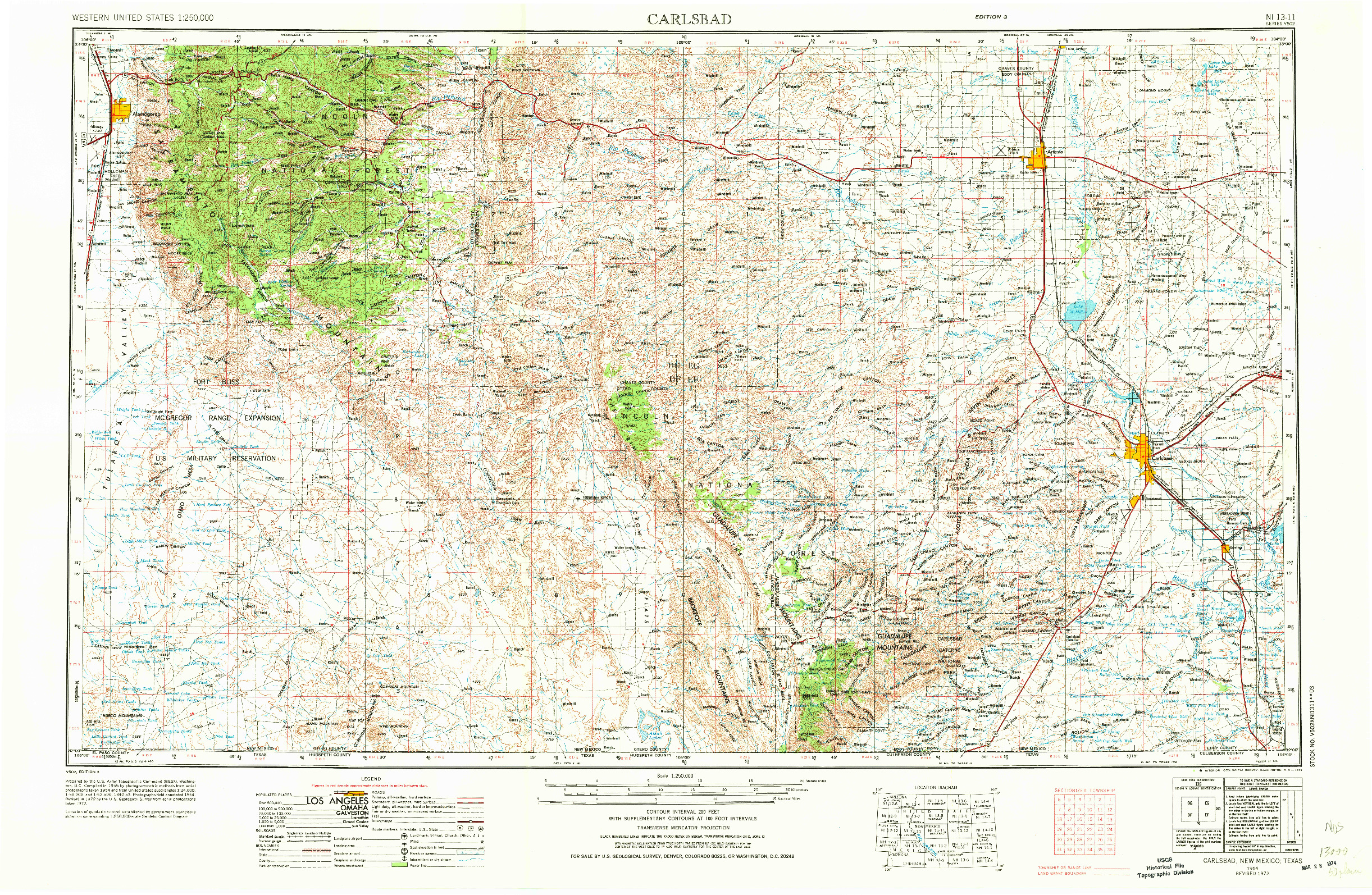 USGS 1:250000-SCALE QUADRANGLE FOR CARLSBAD, NM 1954