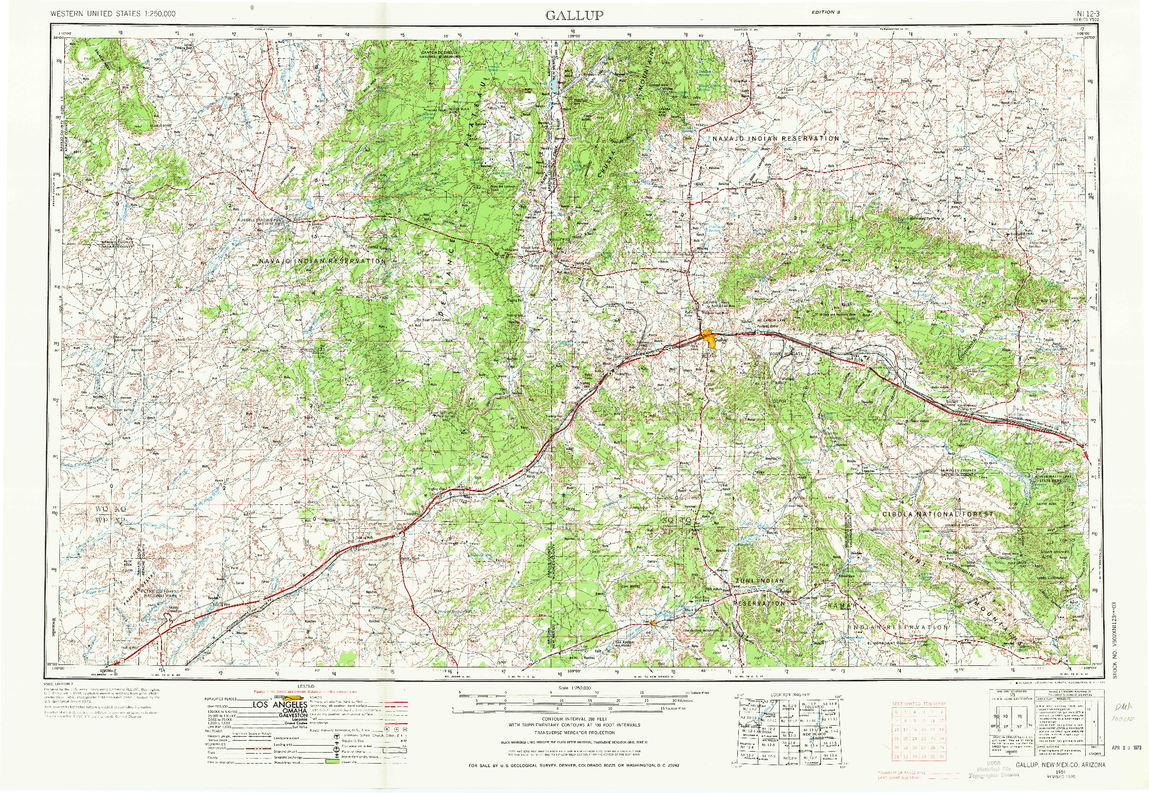 USGS 1:250000-SCALE QUADRANGLE FOR GALLUP, NM 1954