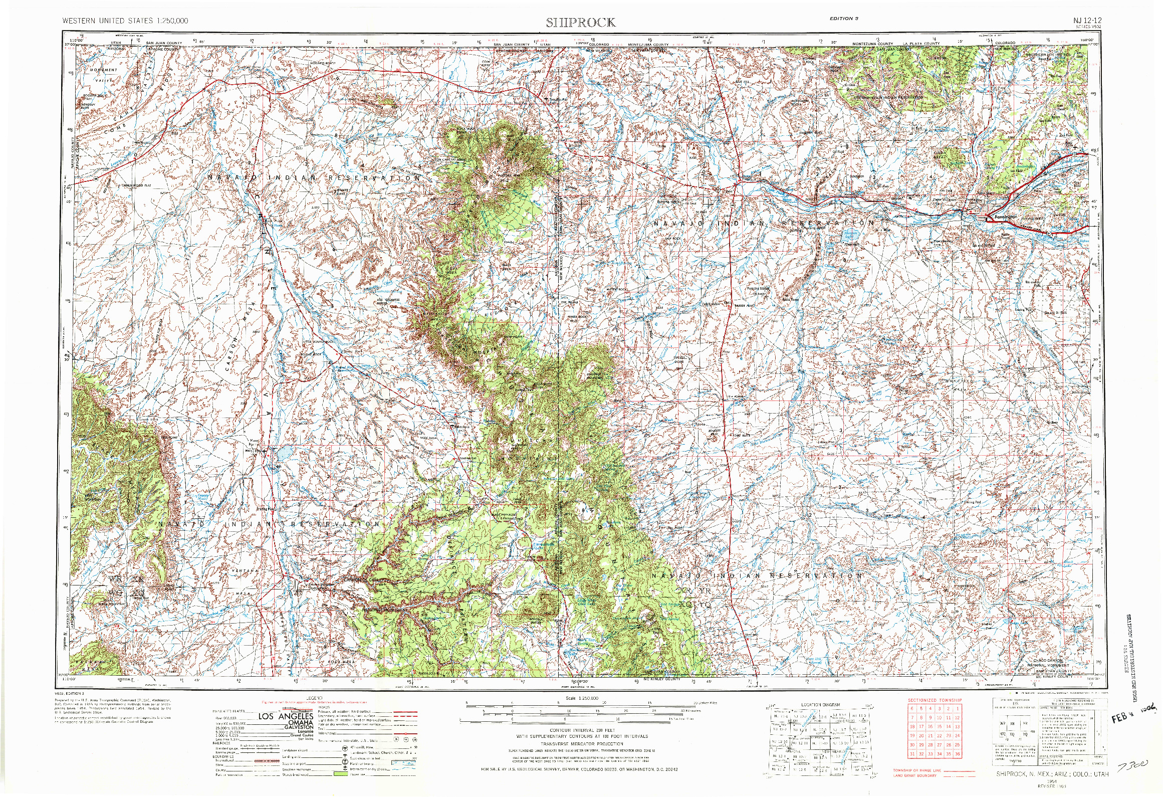 USGS 1:250000-SCALE QUADRANGLE FOR SHIPROCK, NM 1954