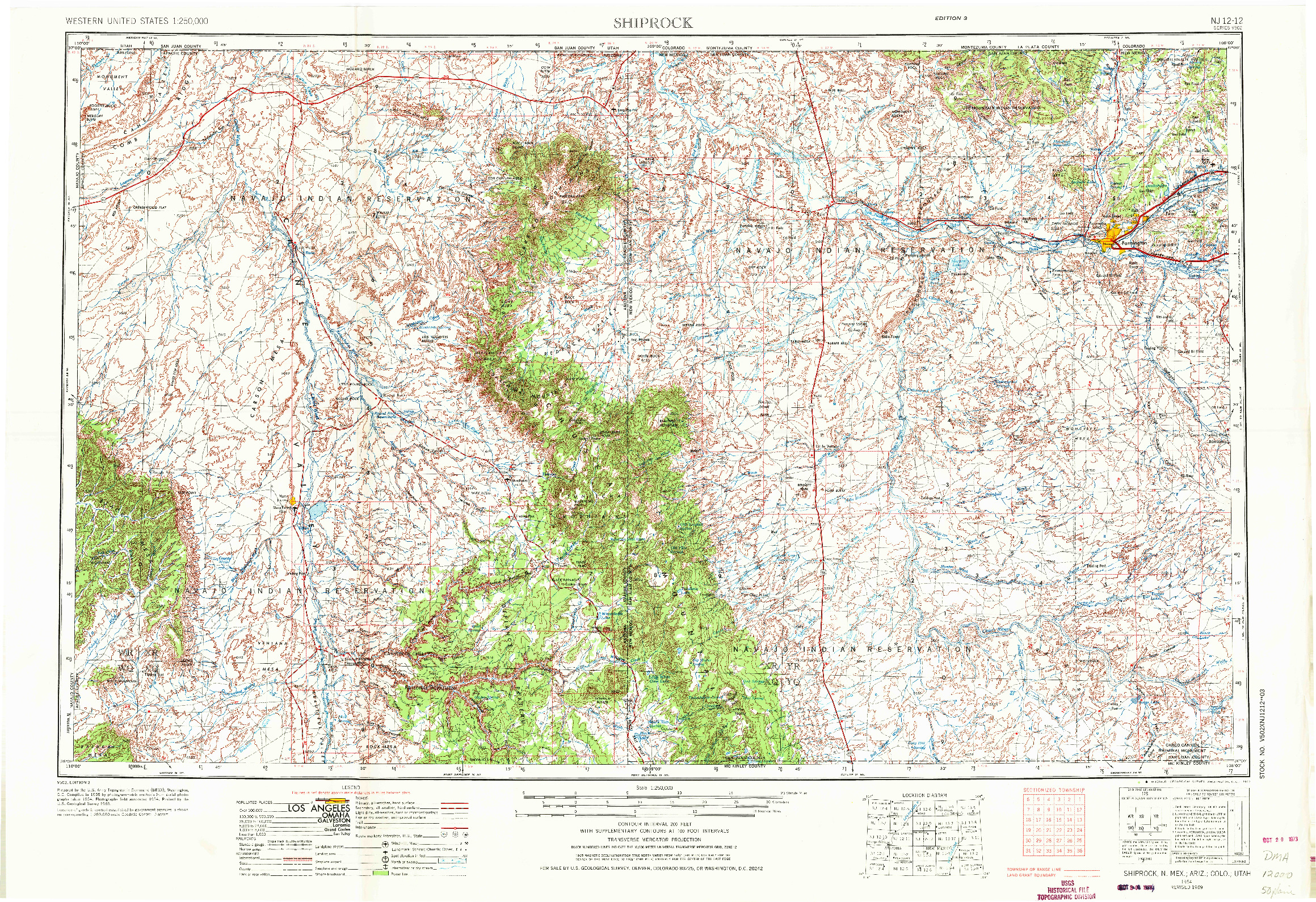 USGS 1:250000-SCALE QUADRANGLE FOR SHIPROCK, NM 1954