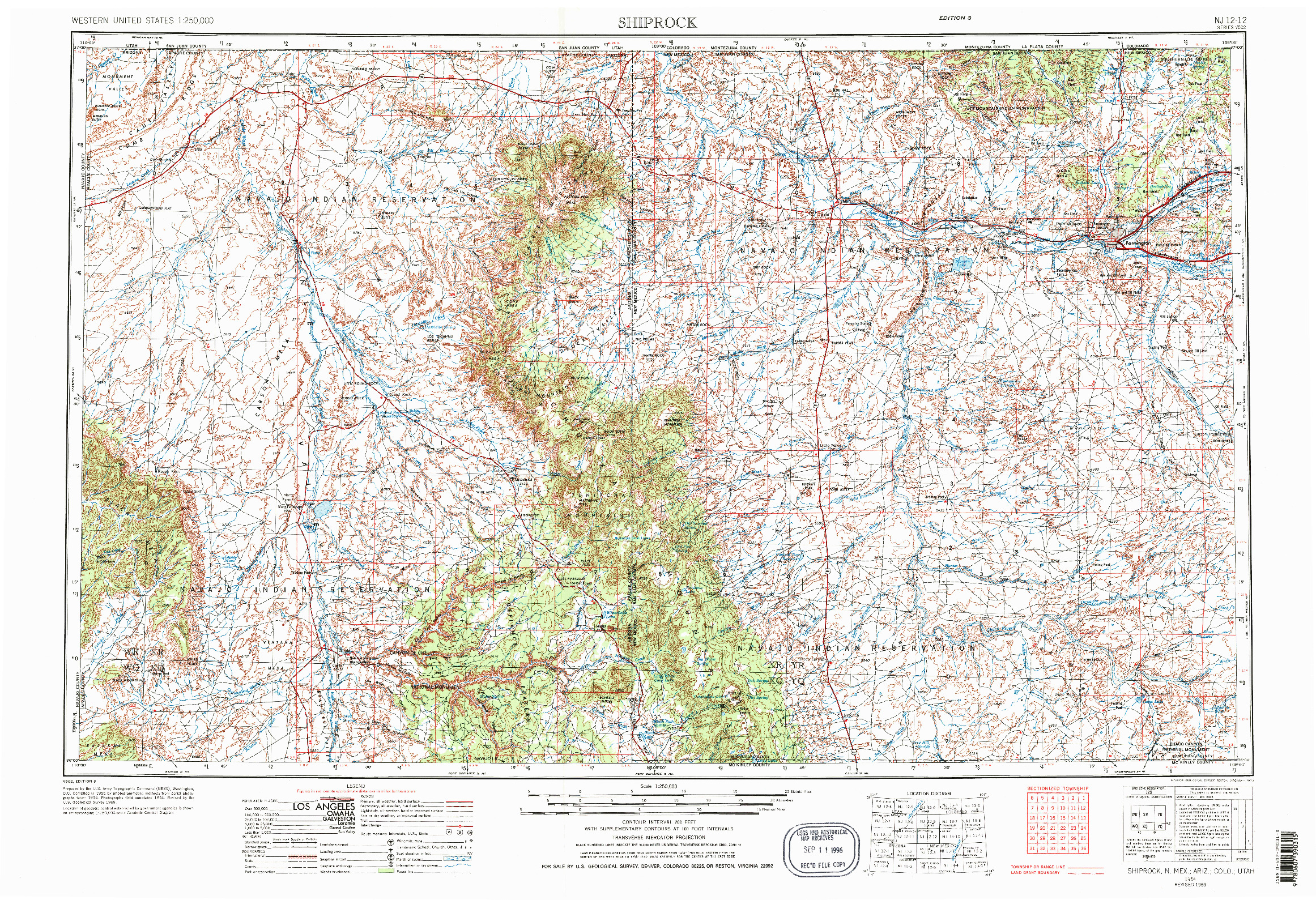 USGS 1:250000-SCALE QUADRANGLE FOR SHIPROCK, NM 1954