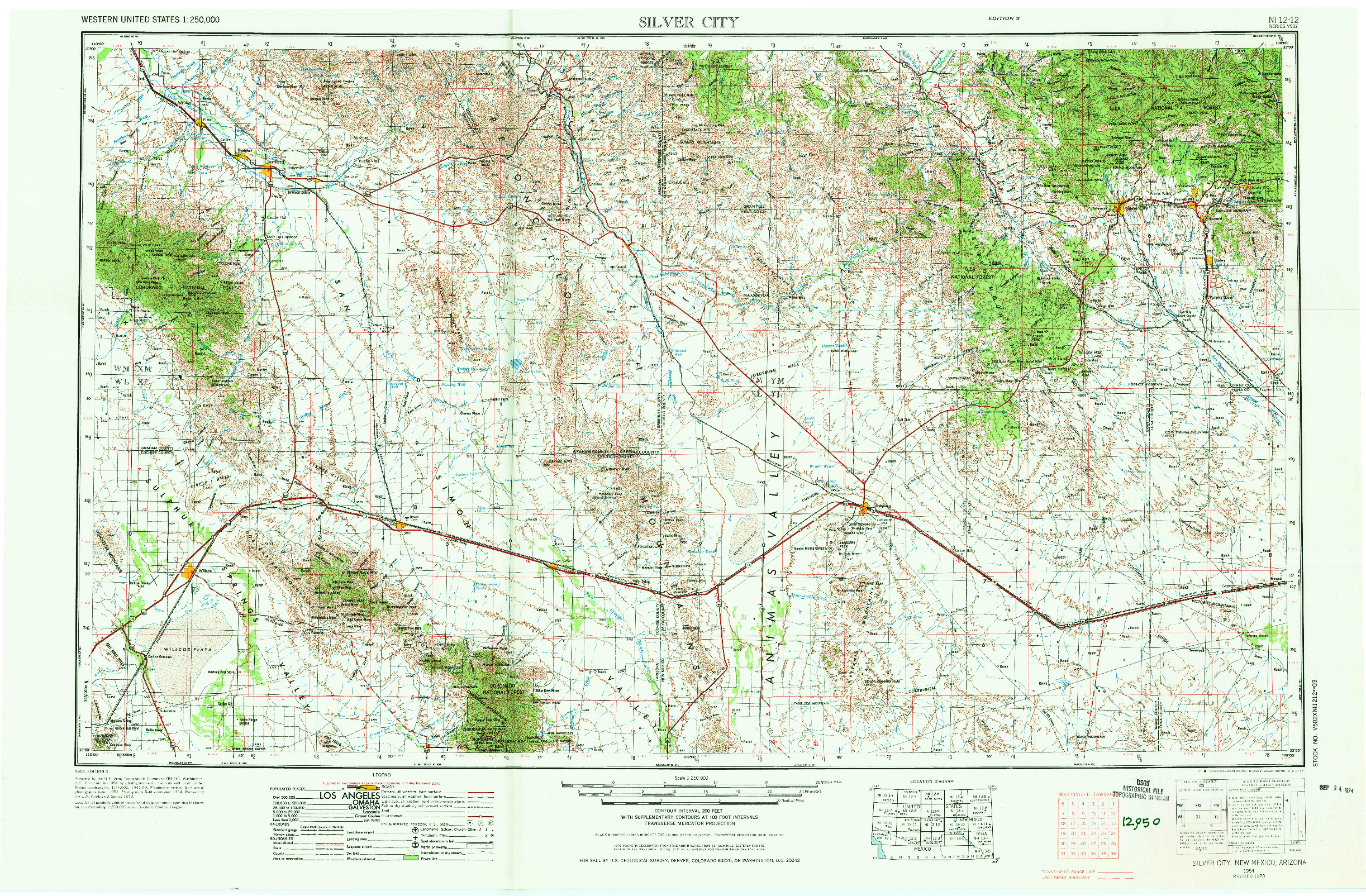 USGS 1:250000-SCALE QUADRANGLE FOR SILVER CITY, NM 1954