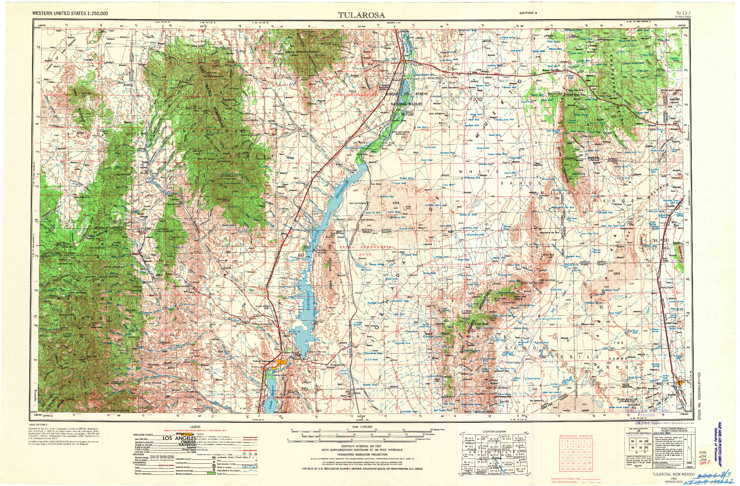 USGS 1:250000-SCALE QUADRANGLE FOR TULAROSA, NM 1954