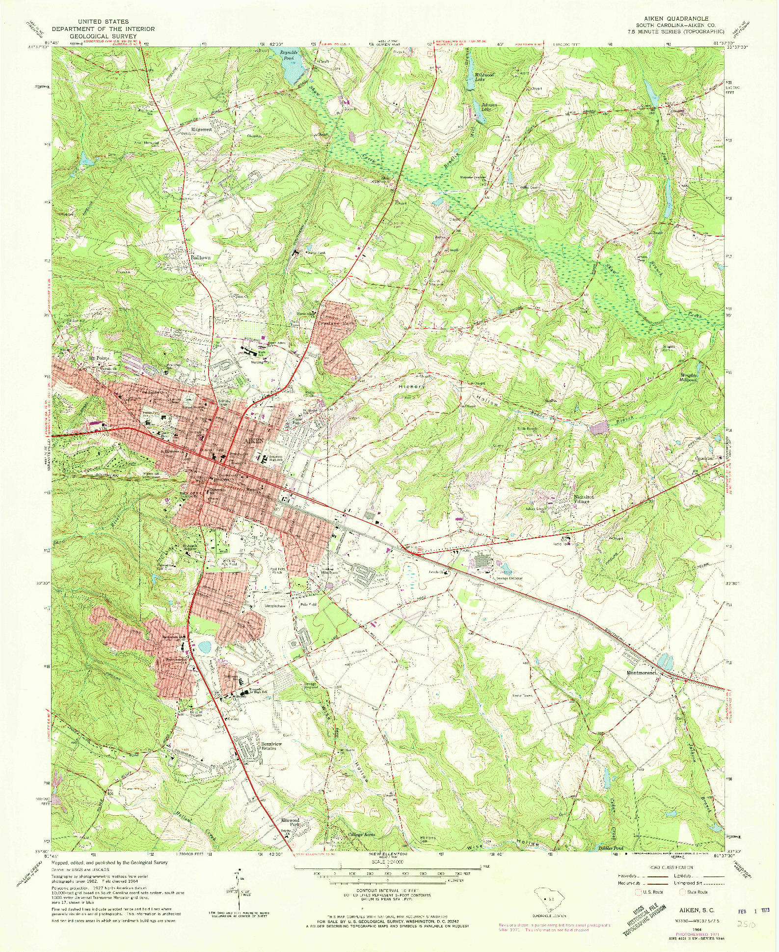 USGS 1:24000-SCALE QUADRANGLE FOR AIKEN, SC 1964