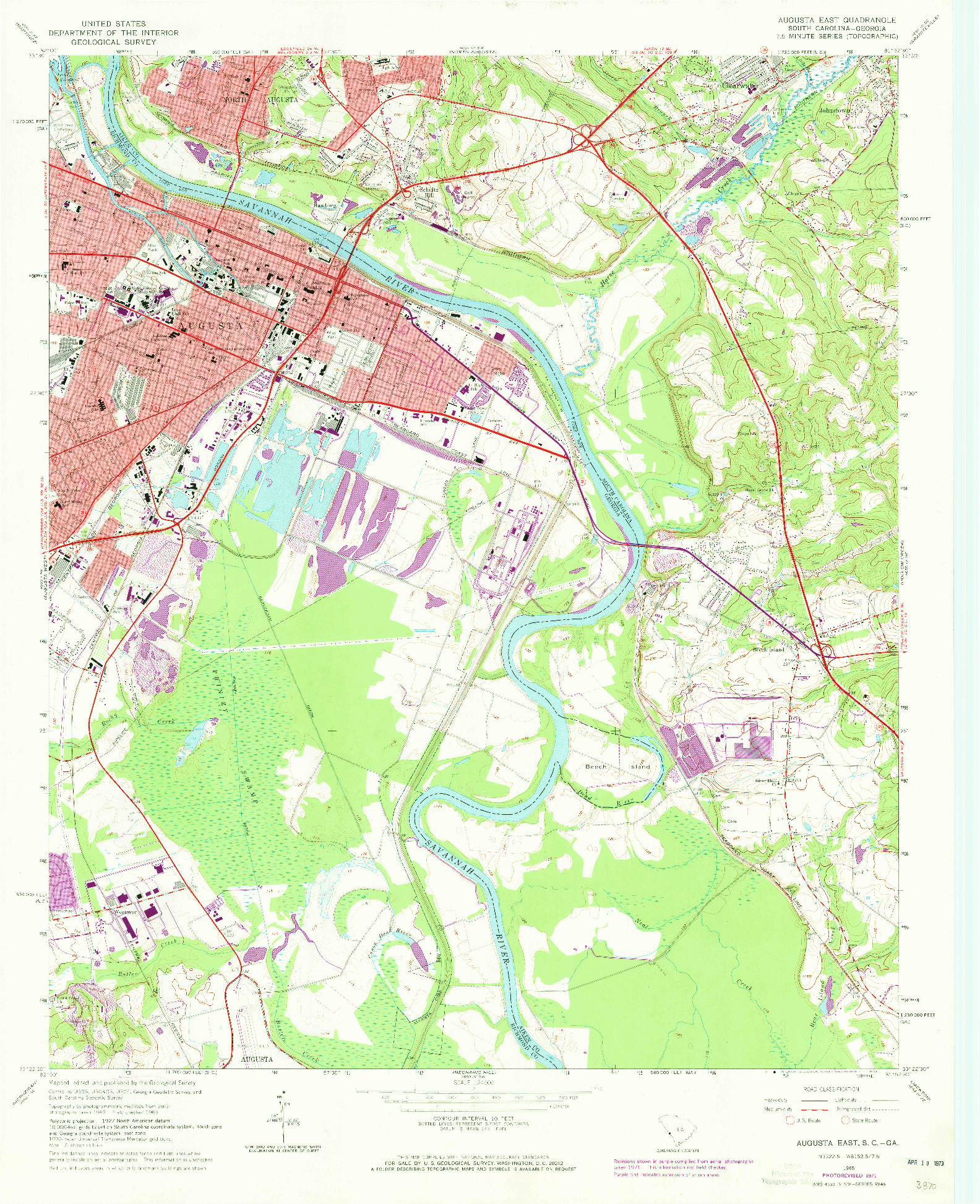 USGS 1:24000-SCALE QUADRANGLE FOR AUGUSTA EAST, SC 1965