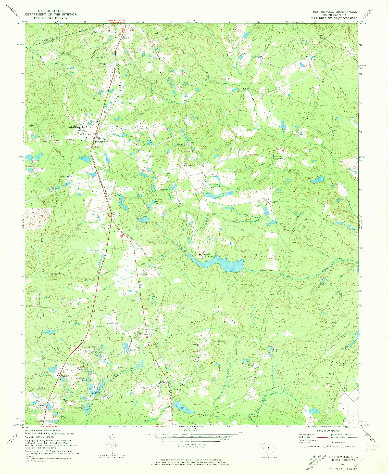 USGS 1:24000-SCALE QUADRANGLE FOR BLYTHEWOOD, SC 1971