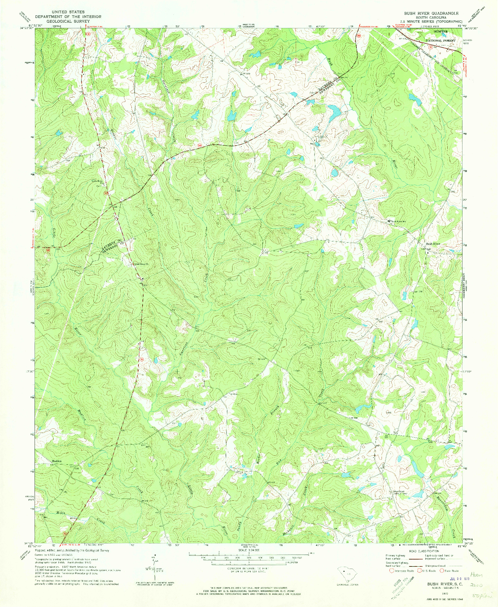 USGS 1:24000-SCALE QUADRANGLE FOR BUSH RIVER, SC 1970