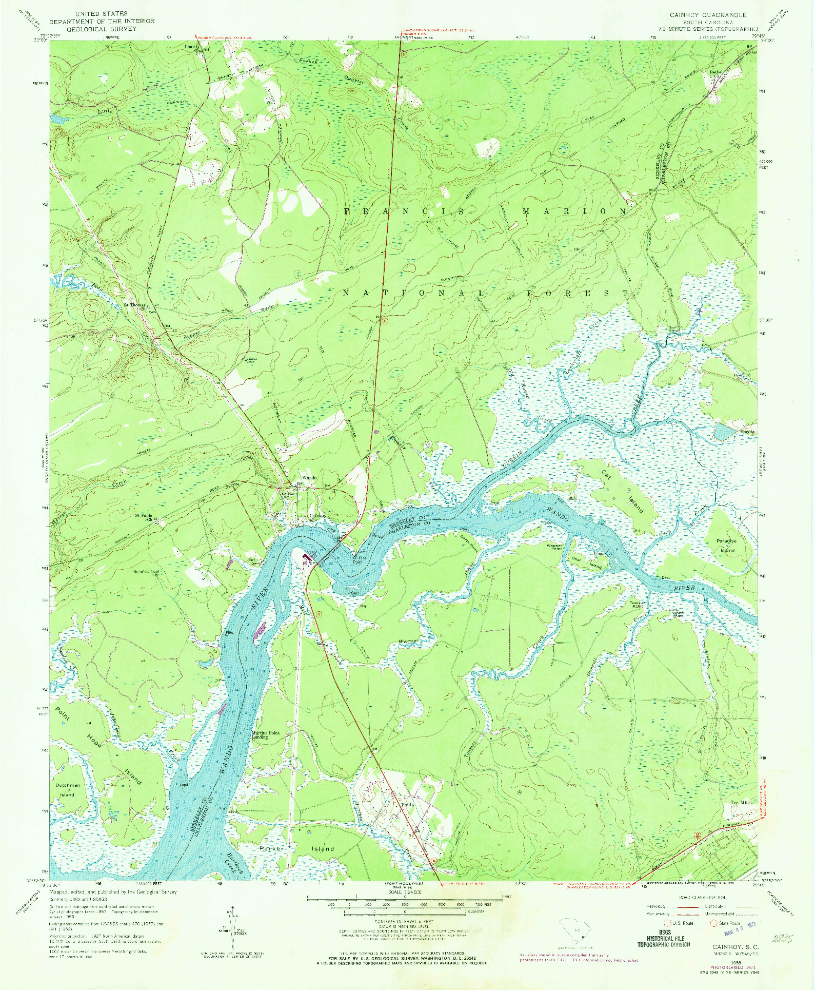 USGS 1:24000-SCALE QUADRANGLE FOR CAINHOY, SC 1958