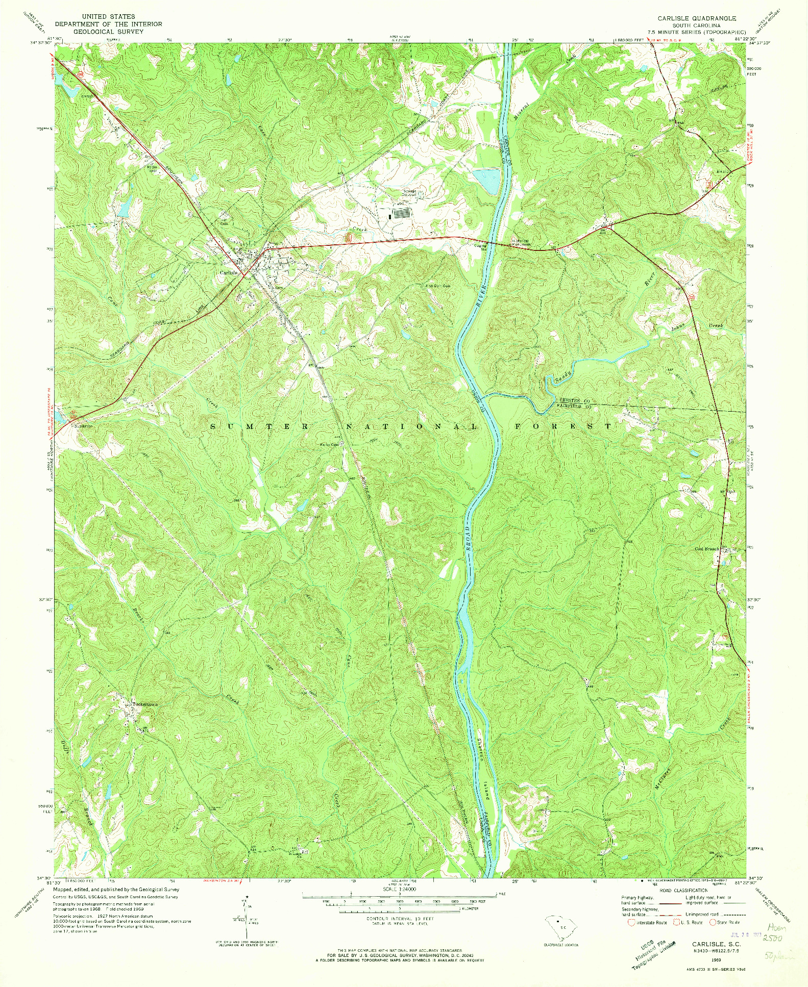 USGS 1:24000-SCALE QUADRANGLE FOR CARLISLE, SC 1969