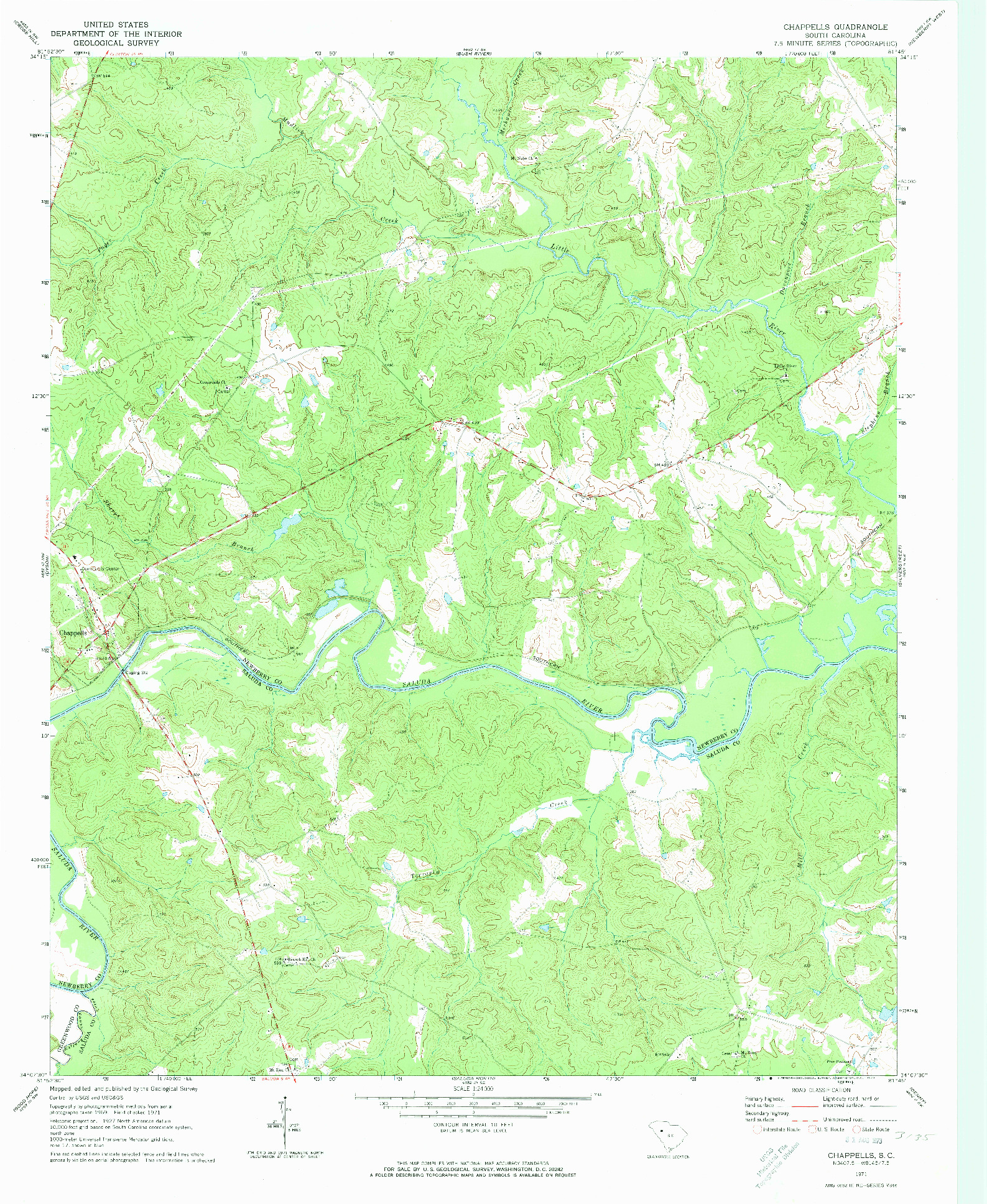 USGS 1:24000-SCALE QUADRANGLE FOR CHAPPELLS, SC 1971