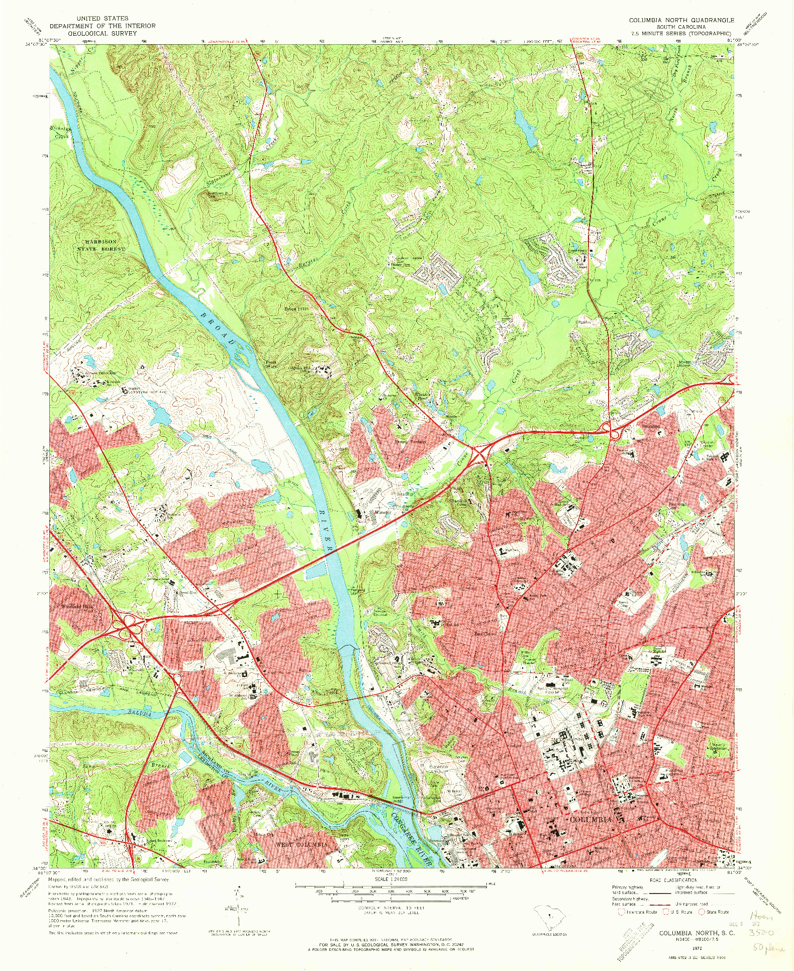 USGS 1:24000-SCALE QUADRANGLE FOR COLUMBIA NORTH, SC 1972