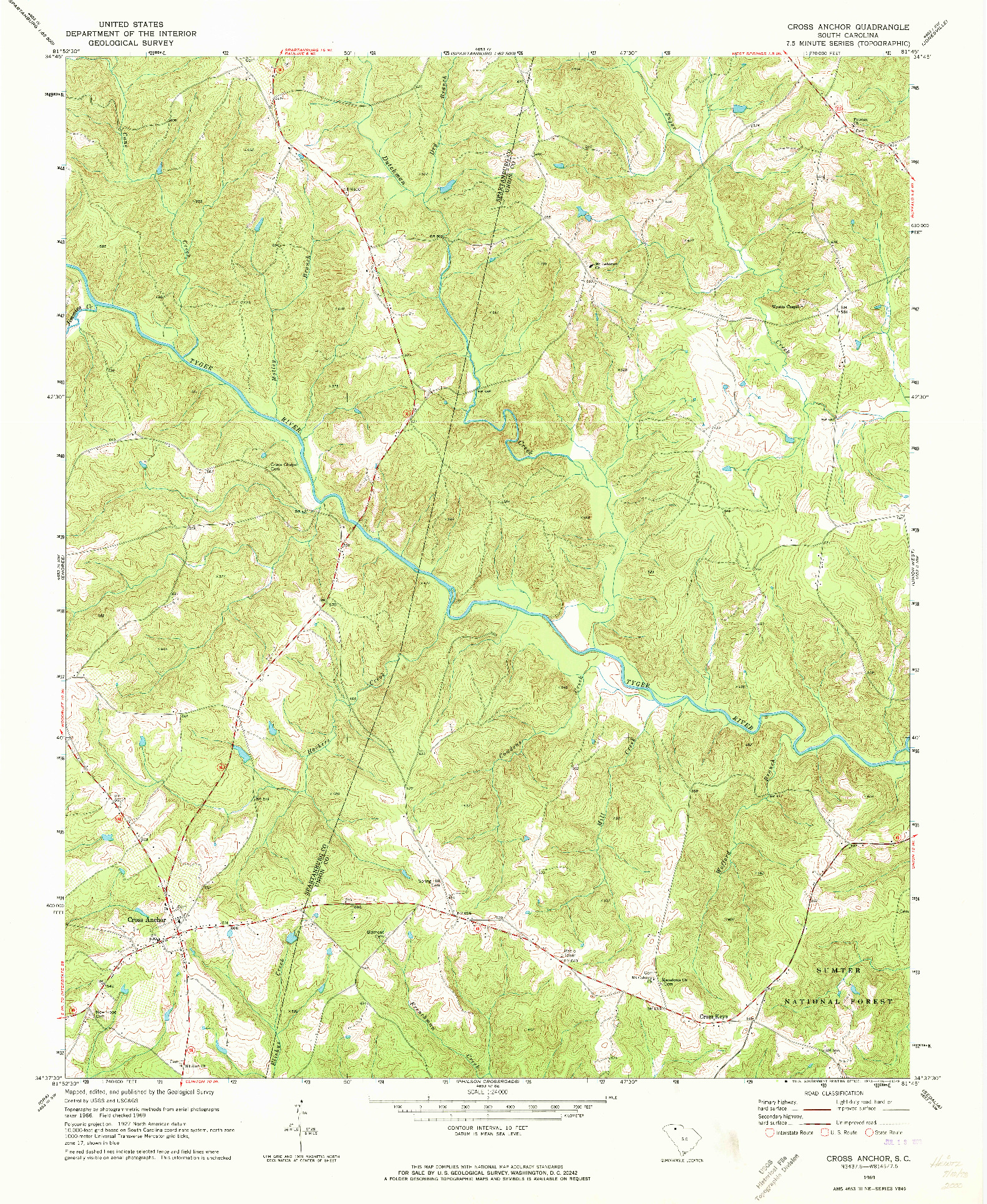 USGS 1:24000-SCALE QUADRANGLE FOR CROSS ANCHOR, SC 1969