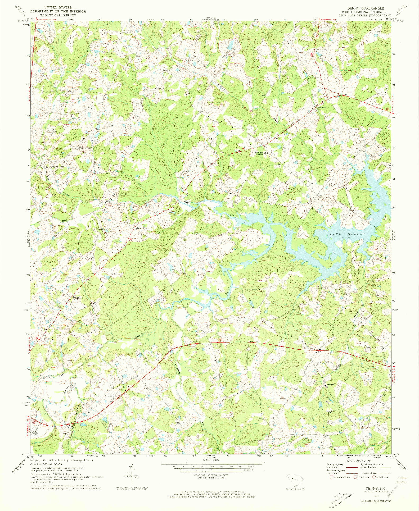 USGS 1:24000-SCALE QUADRANGLE FOR DENNY, SC 1971