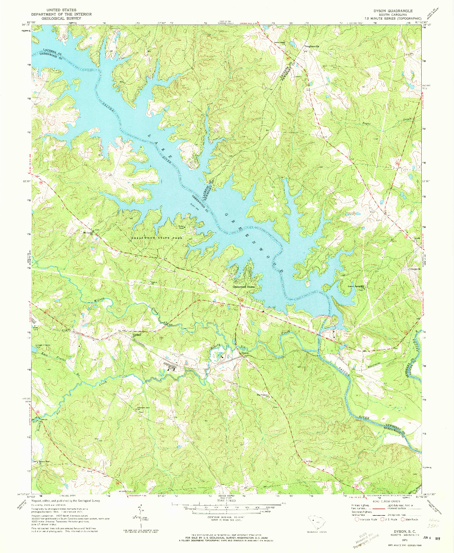 USGS 1:24000-SCALE QUADRANGLE FOR DYSON, SC 1971