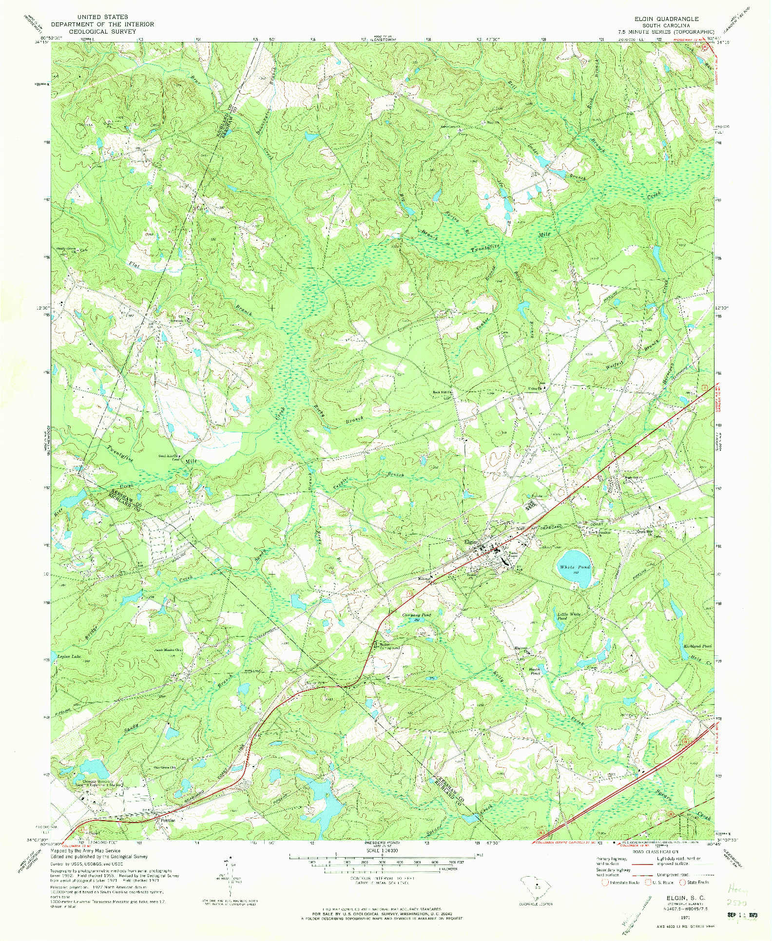 USGS 1:24000-SCALE QUADRANGLE FOR ELGIN, SC 1971