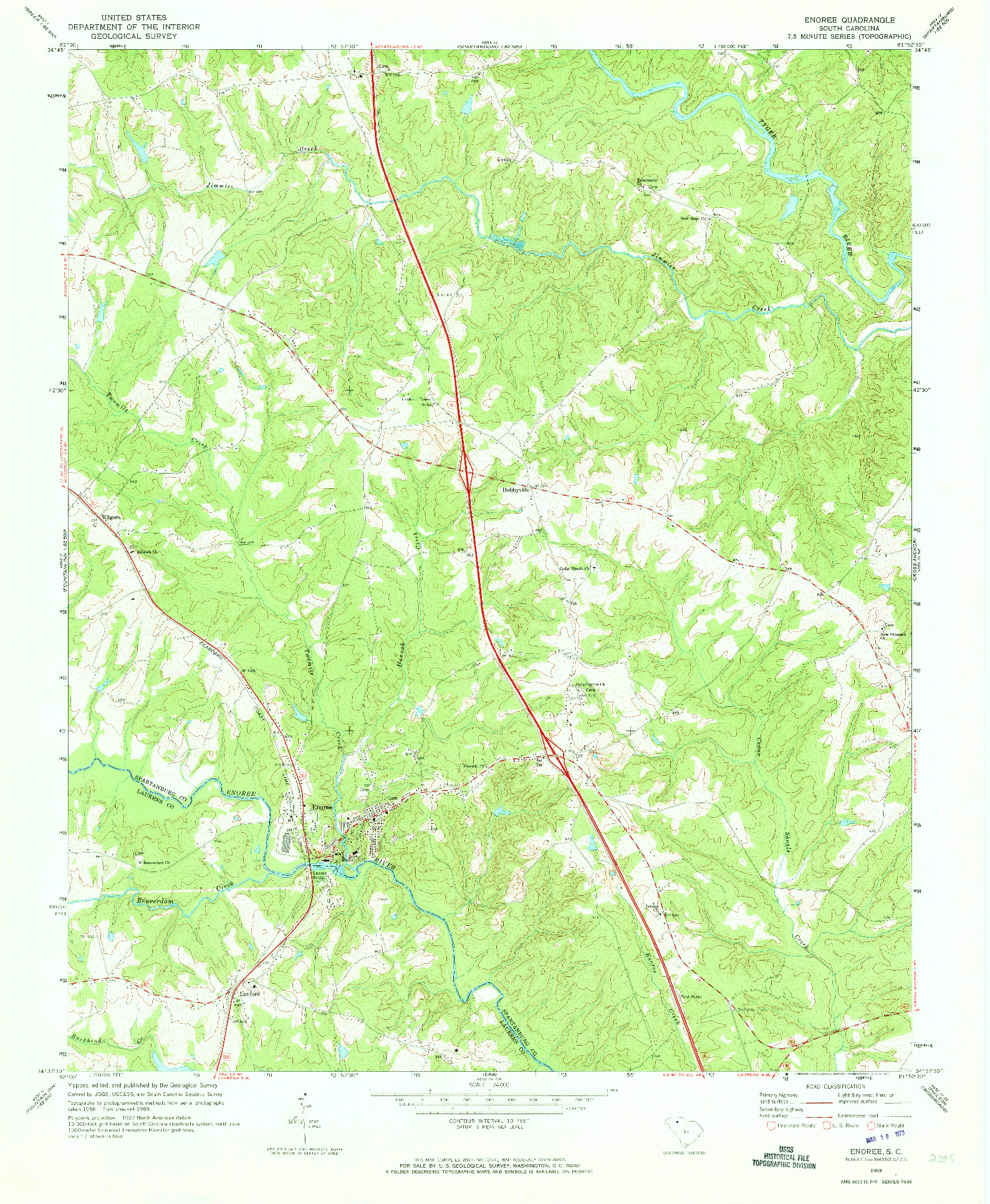 USGS 1:24000-SCALE QUADRANGLE FOR ENOREE, SC 1969