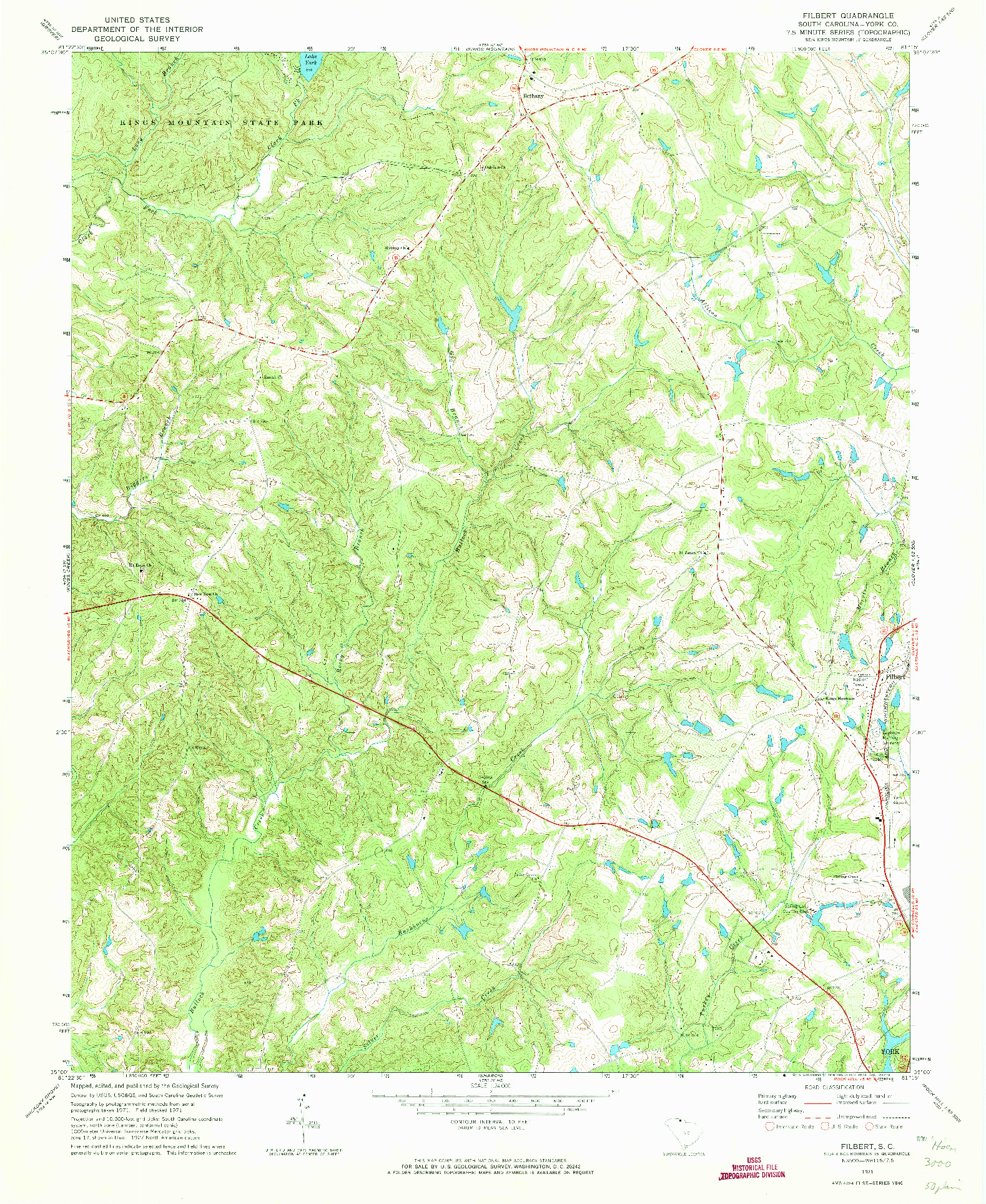 USGS 1:24000-SCALE QUADRANGLE FOR FILBERT, SC 1971
